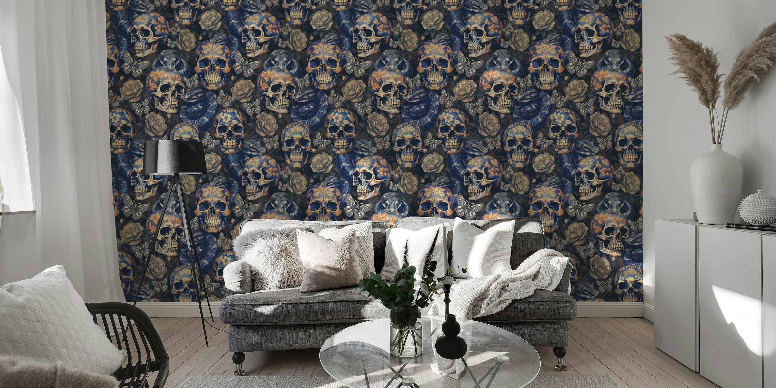 Gothic and Floral Wallpaper Skull and Peony Wallpaper Peel and Stick a 