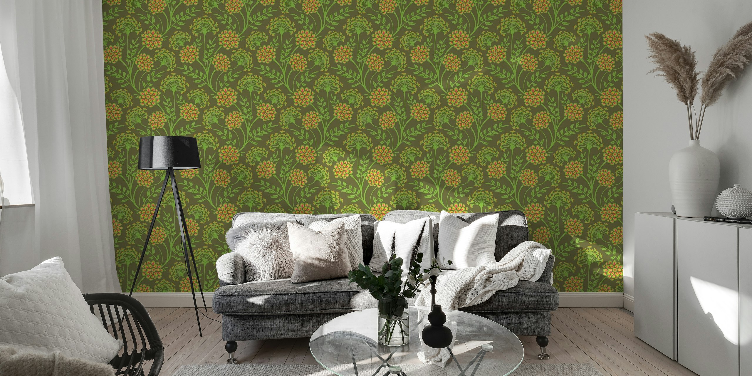 DANUBE Floral - Moss Green - Large wallpaper - Free shipping