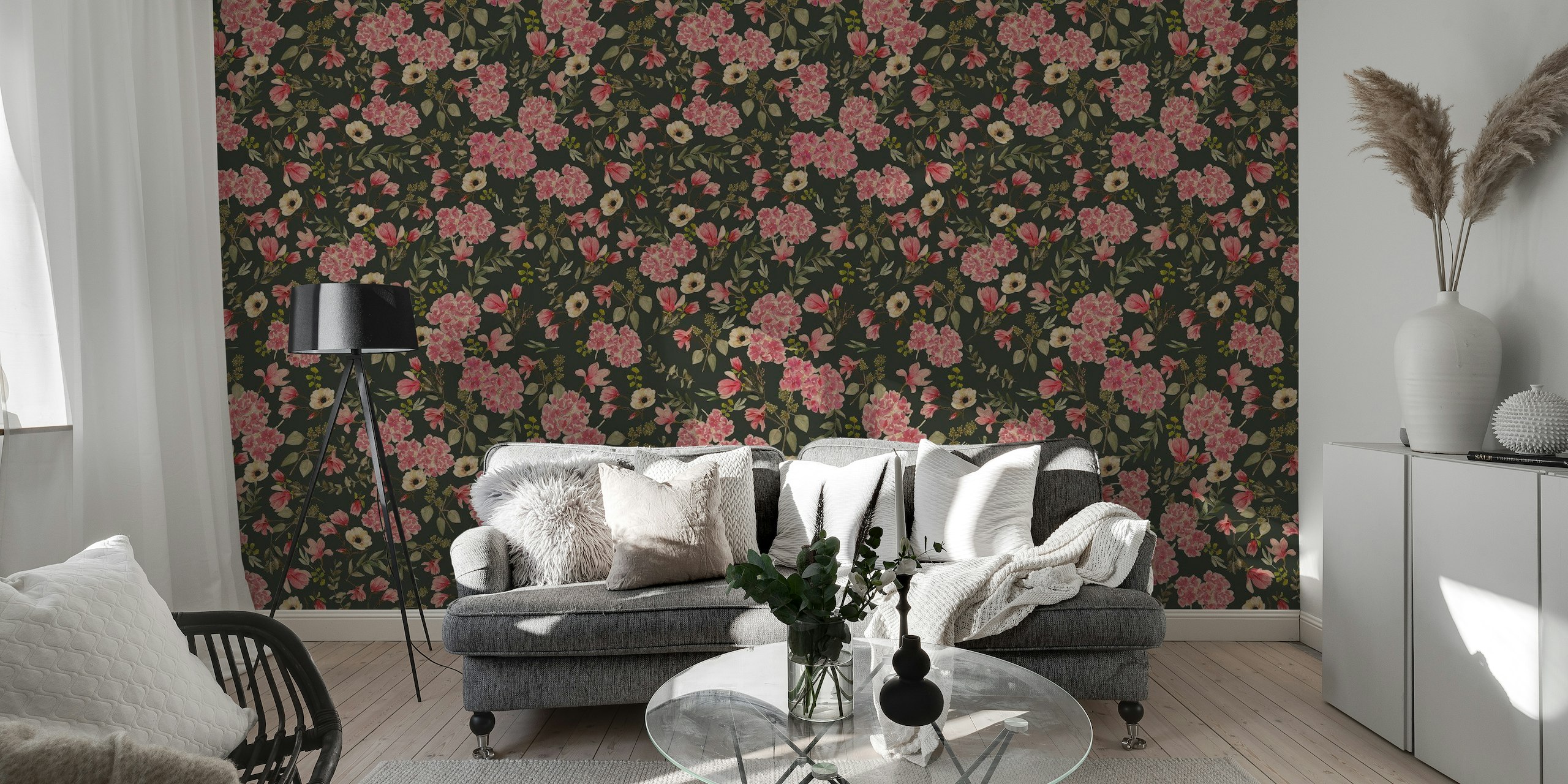 Dark Romantic Pattern - Pink and Charcoal wallpaper