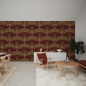 Art Deco Scallop Dark Maroon Gold