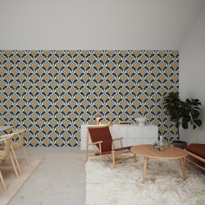 Mid-Century Flower Power in Green Yellow - S