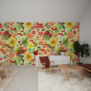 Autumns Delight Botanicals With Birds Green