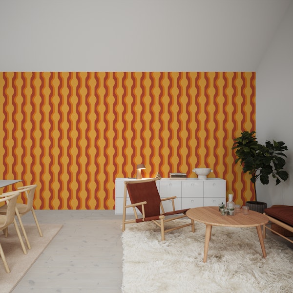 Groovy Retro Stripes Shapes Orange Red