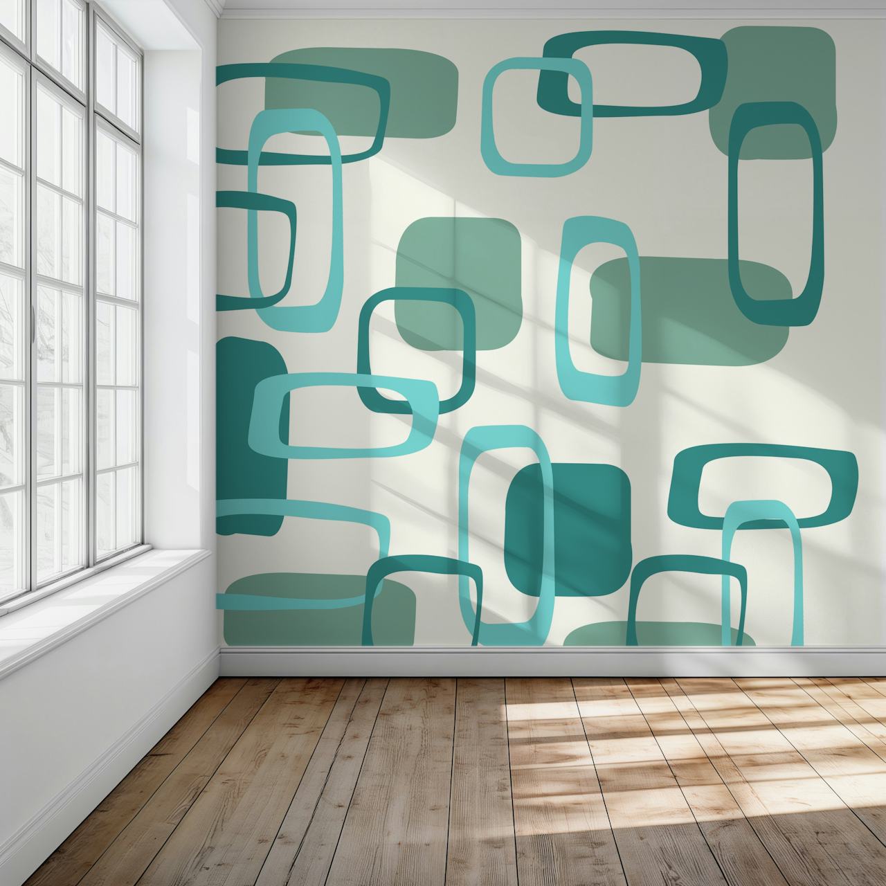 papel tapiz Mid Century Squares Pattern II en una habitación