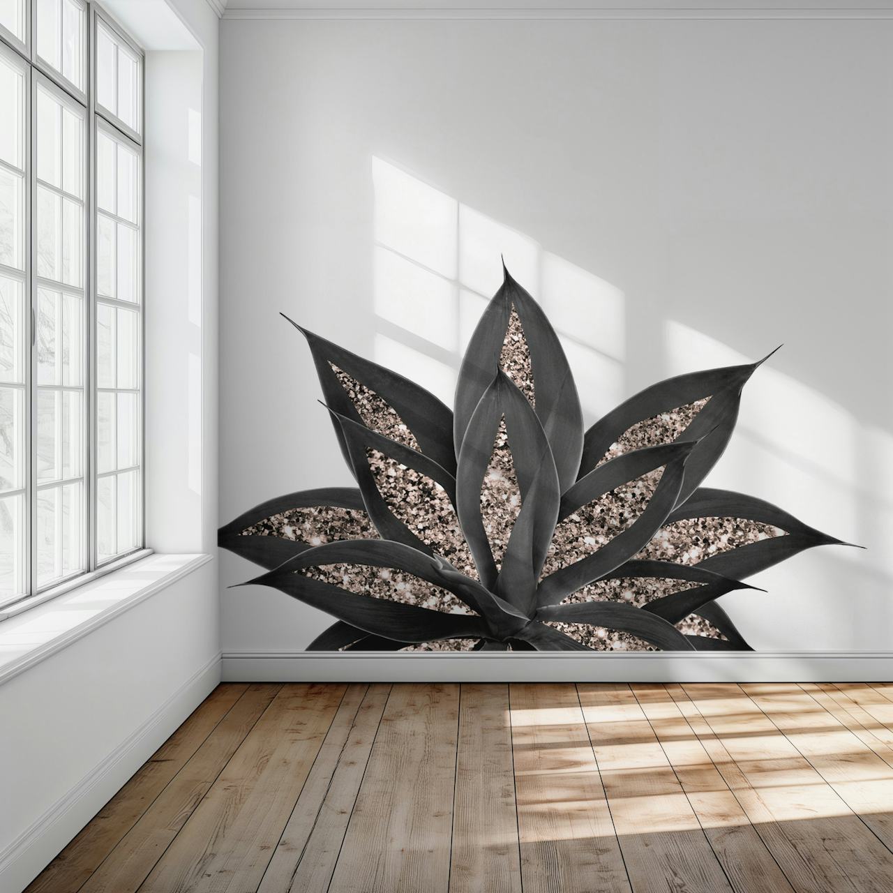 Papier peint Gray Black Agave Rose Gold 2 dans une pièce