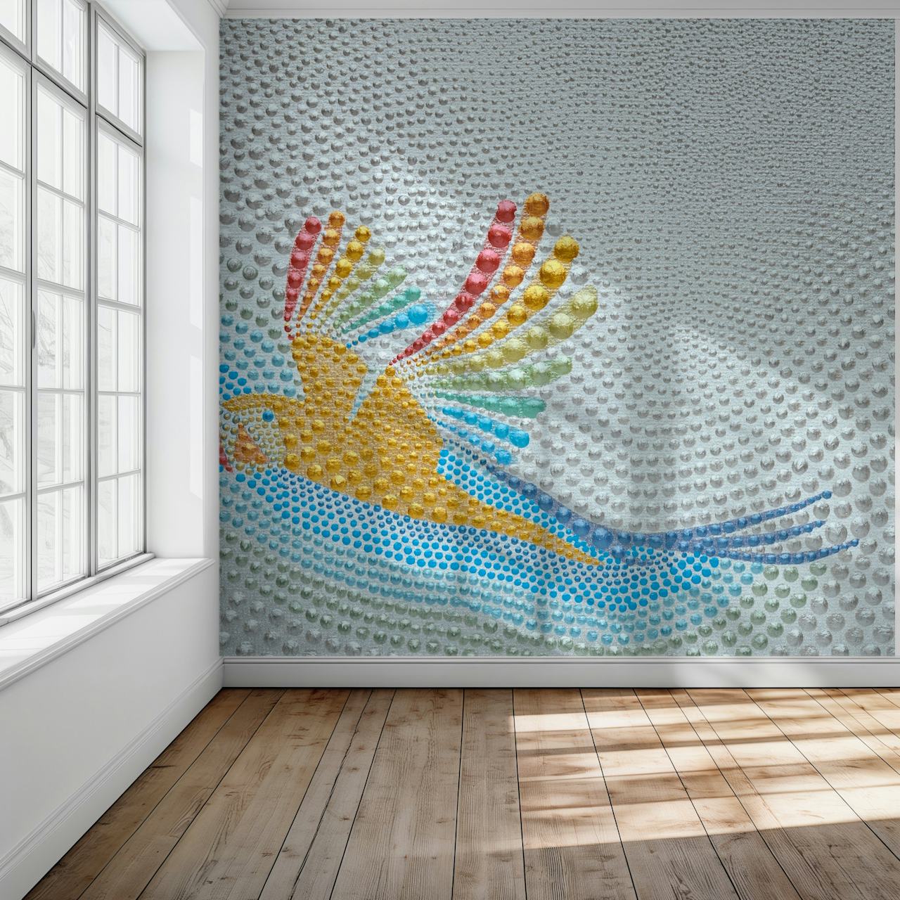 Rainbow parrot wallpaper in a room