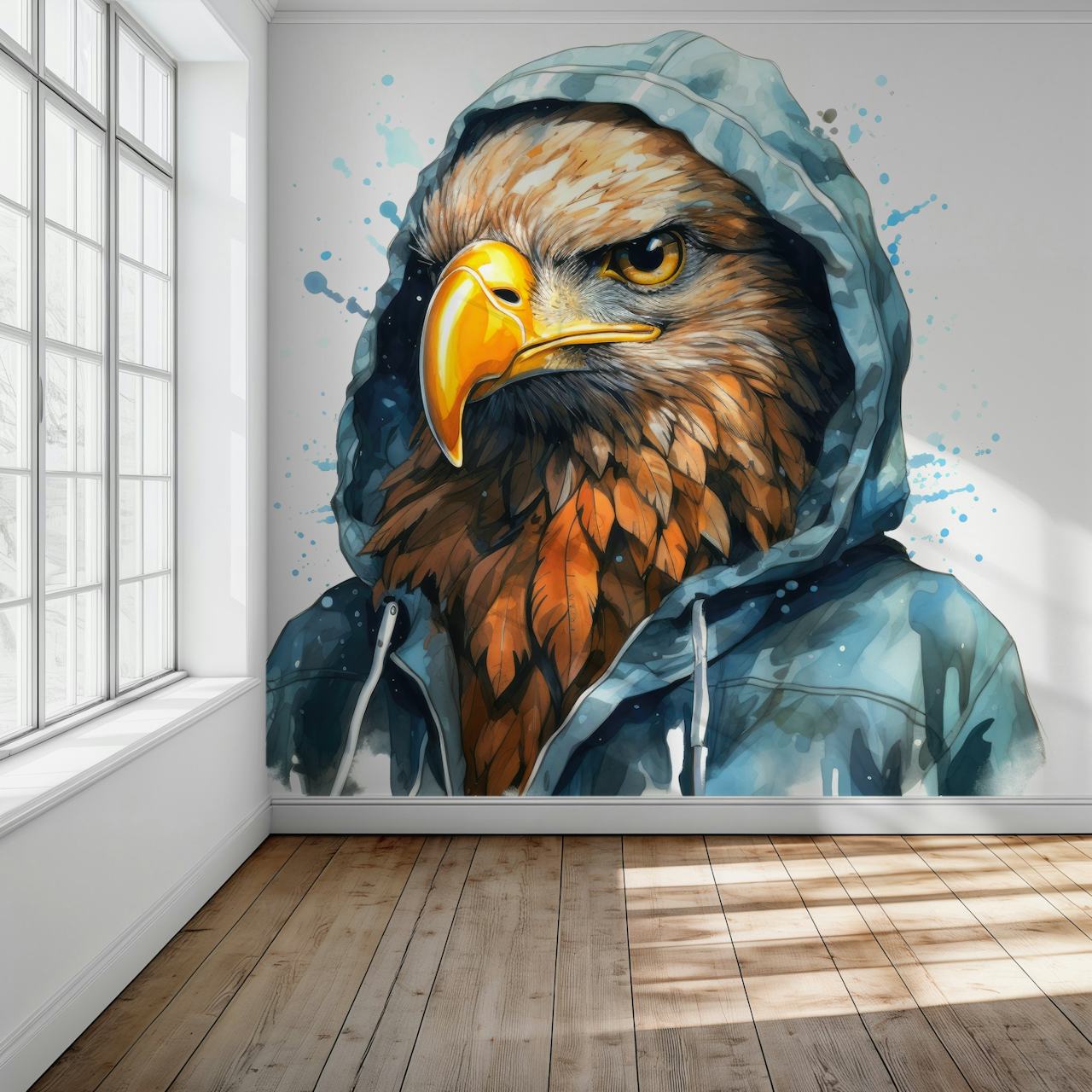 Watercolor Cartoon Eagle in a Hoodie design tapety