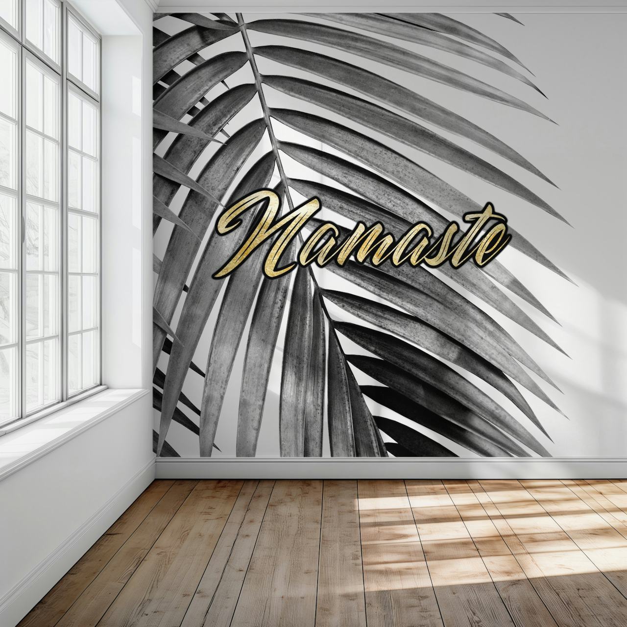 Namaste Tropical Palm Leaf wallpaper in a room
