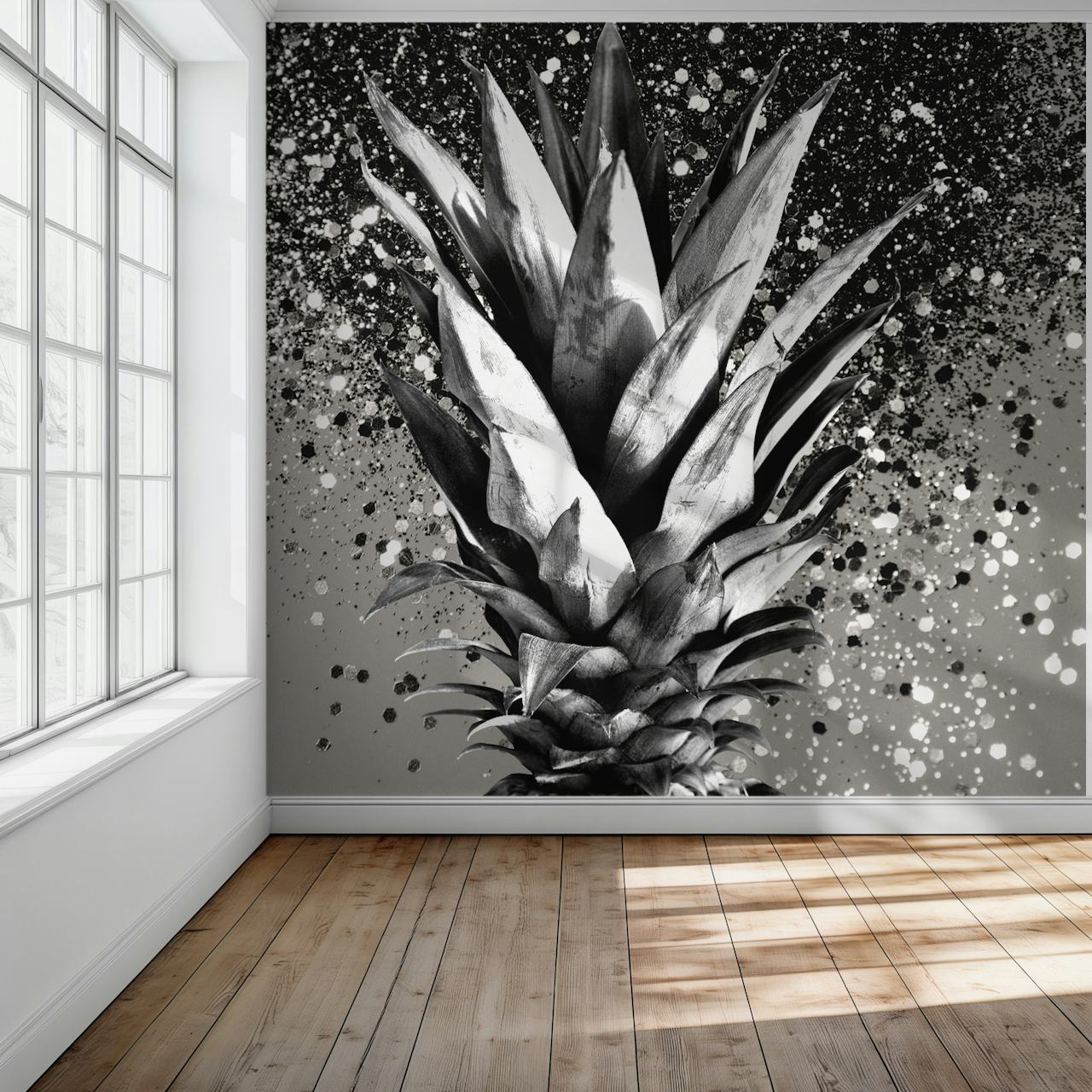 Ananas med sølvglittereffekt på veggmaleri