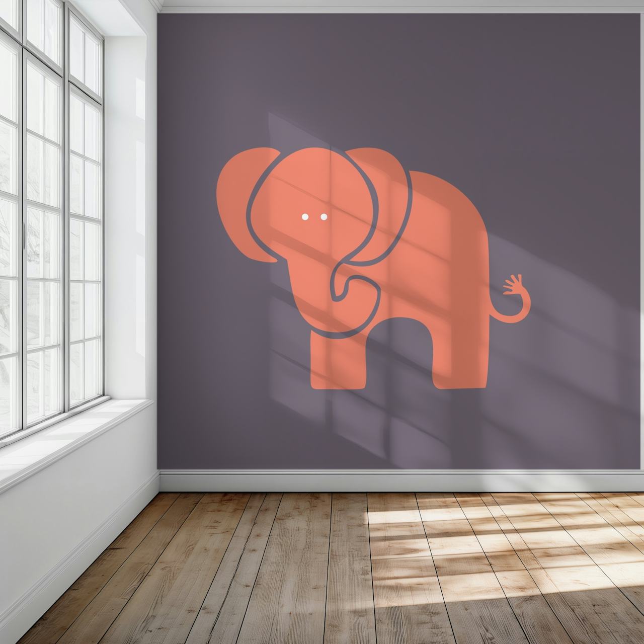 Coral elephant illustration on taupe background wallpaper