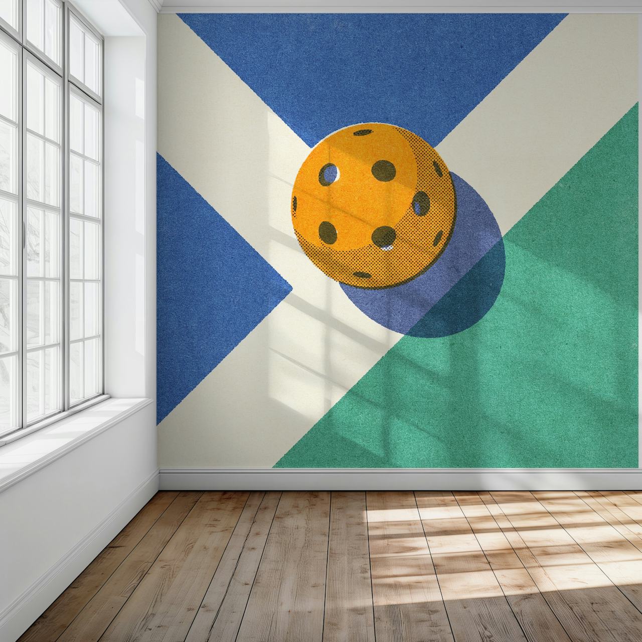 Pickleball design tapet i ett rum