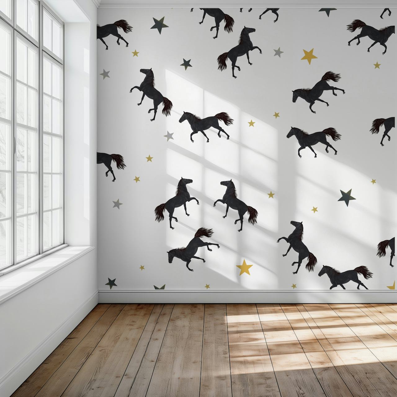 Design tapety Black horses v pokoji