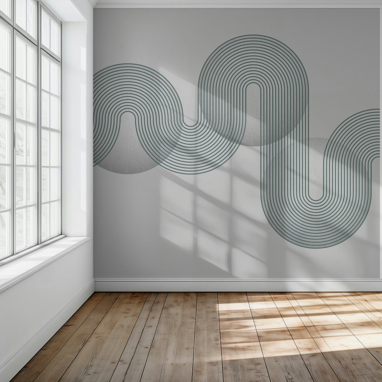 Abstract Lined Bauhaus Art Deco wall mural in monochrome