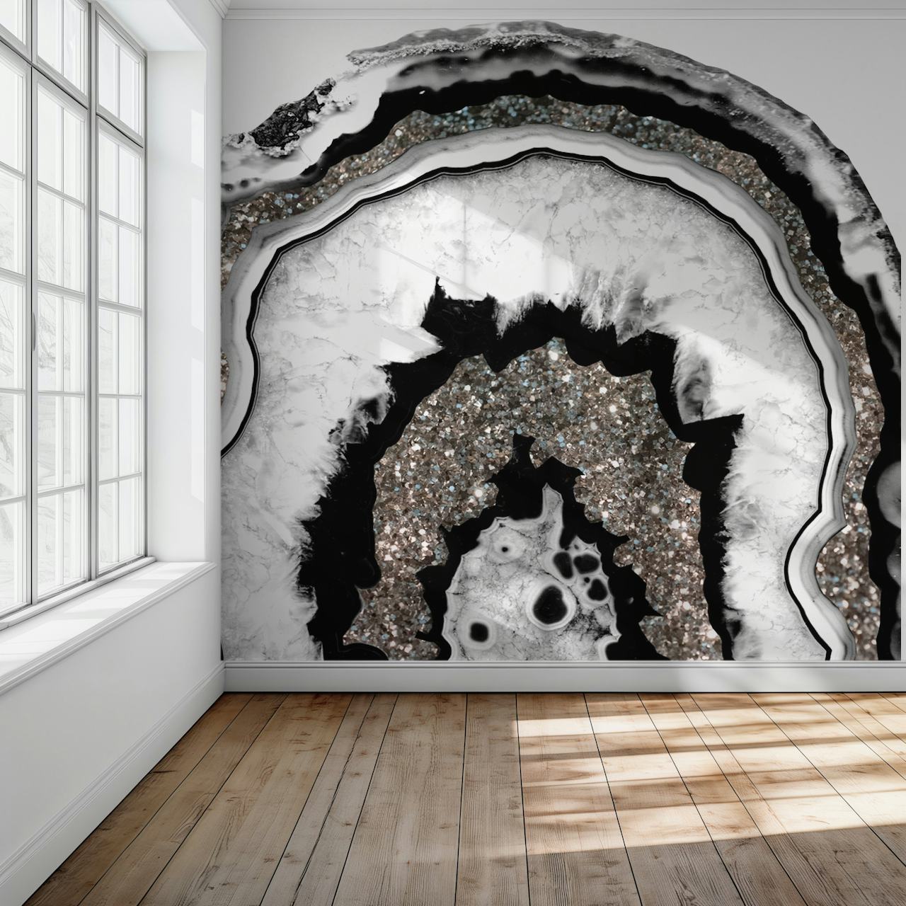 Gray Black White Agate wallpaper in a room setting
