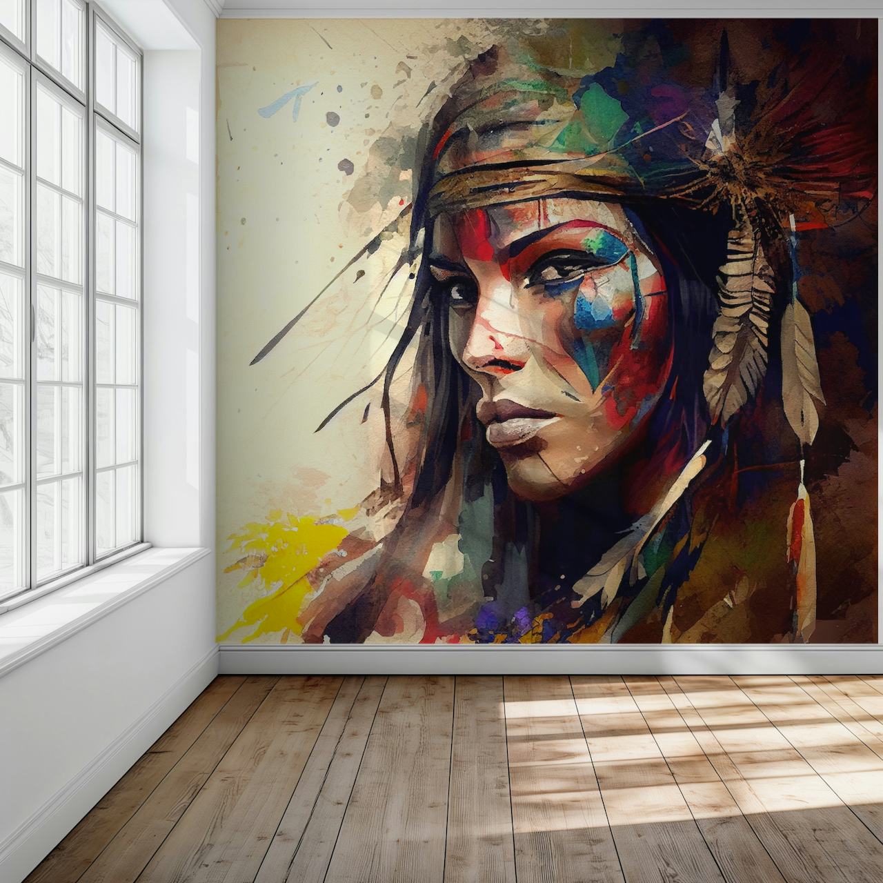 Powerful American Native Warrior Woman #4 papier peint dans une pièce