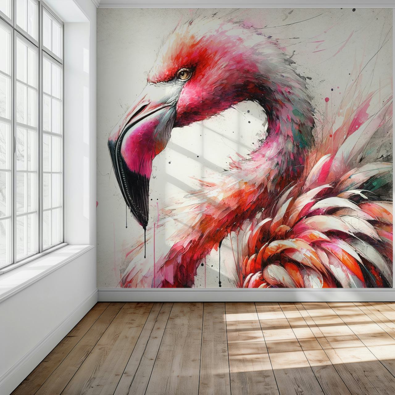 Tapeta Watercolor Flamingo v pokoji