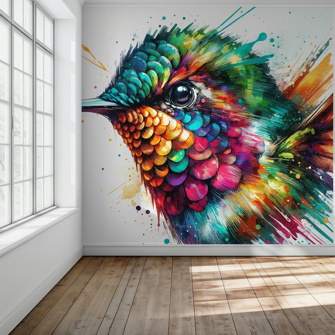 Colorful watercolor hummingbird art with bright details wallpaper