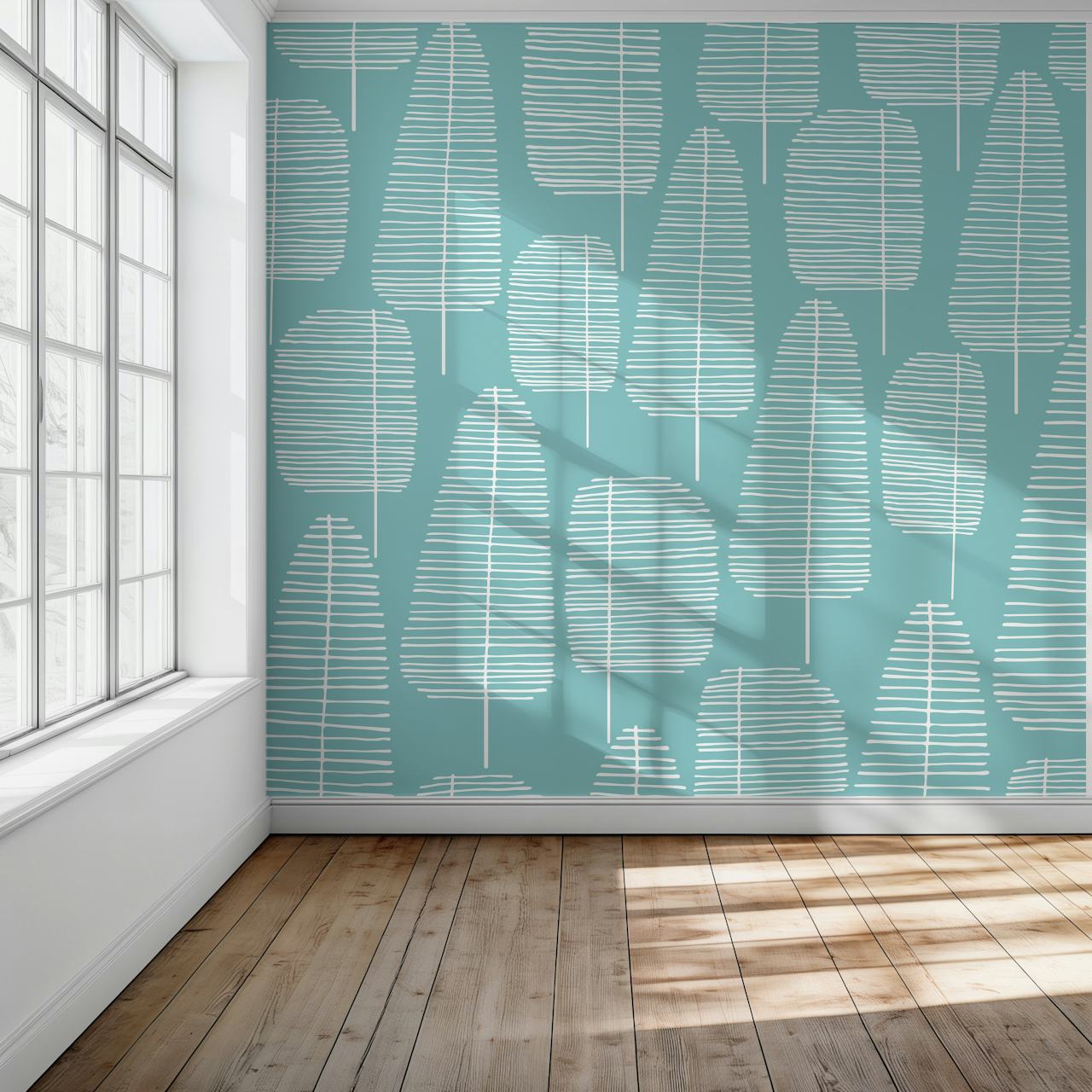Carta da parati Mid Century Trees in una stanza
