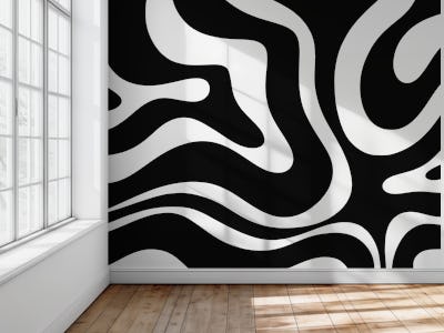 Modern Liquid Swirl Black and White Abstract