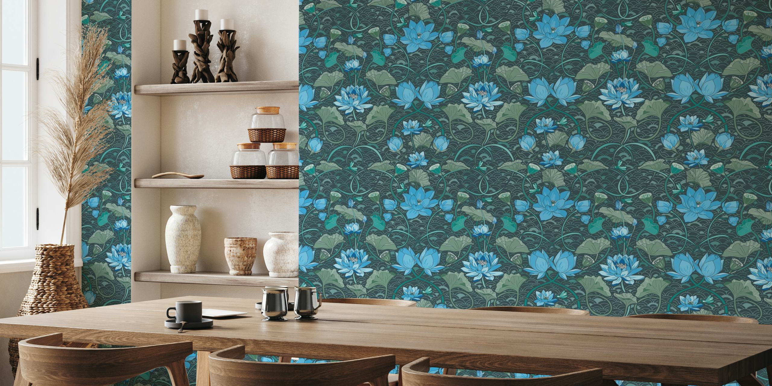 Lotos damask teal ταπετσαρία