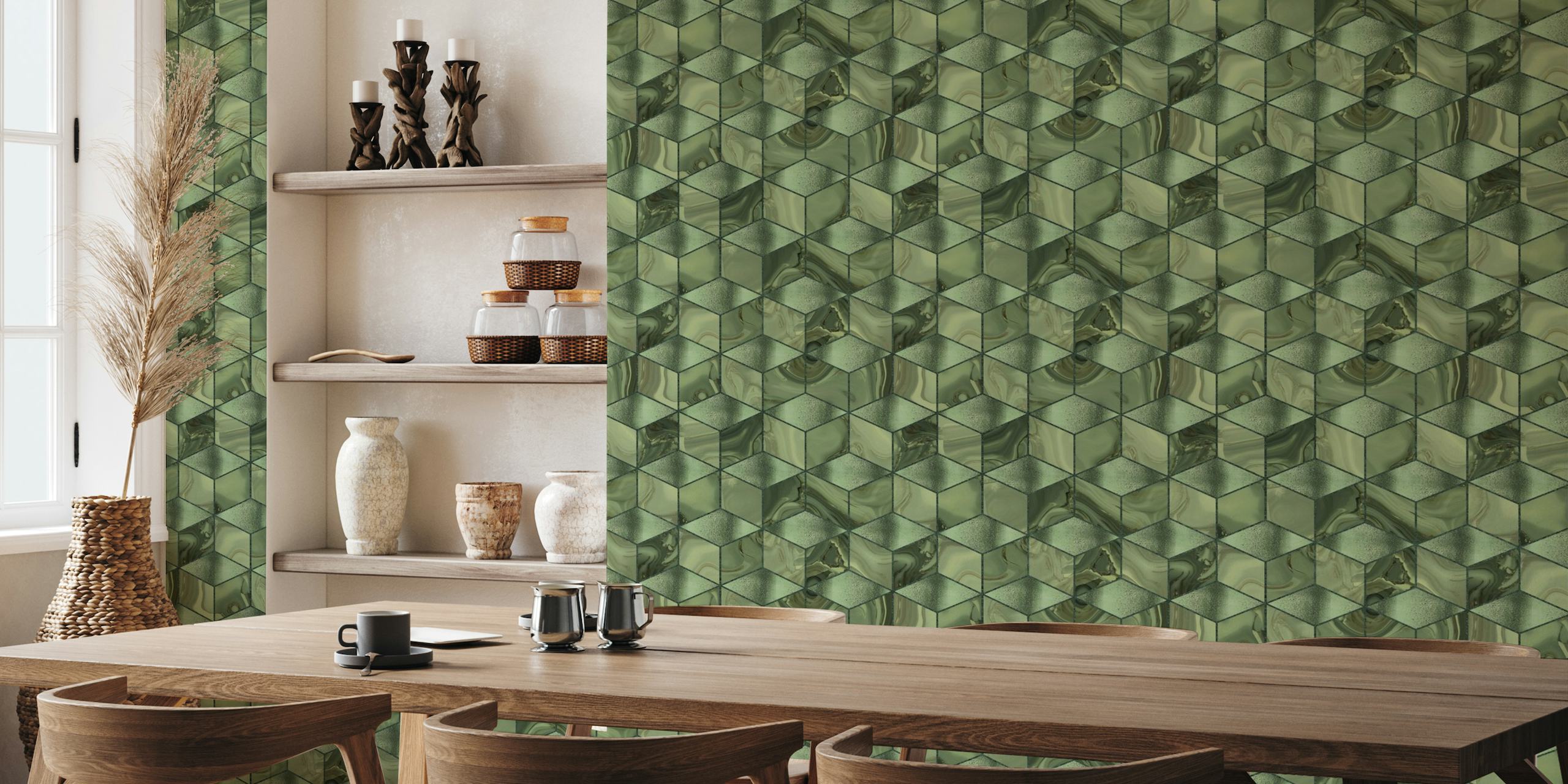 Papel de parede moderno com padrão geométrico de folha de mármore 3D cúbicos