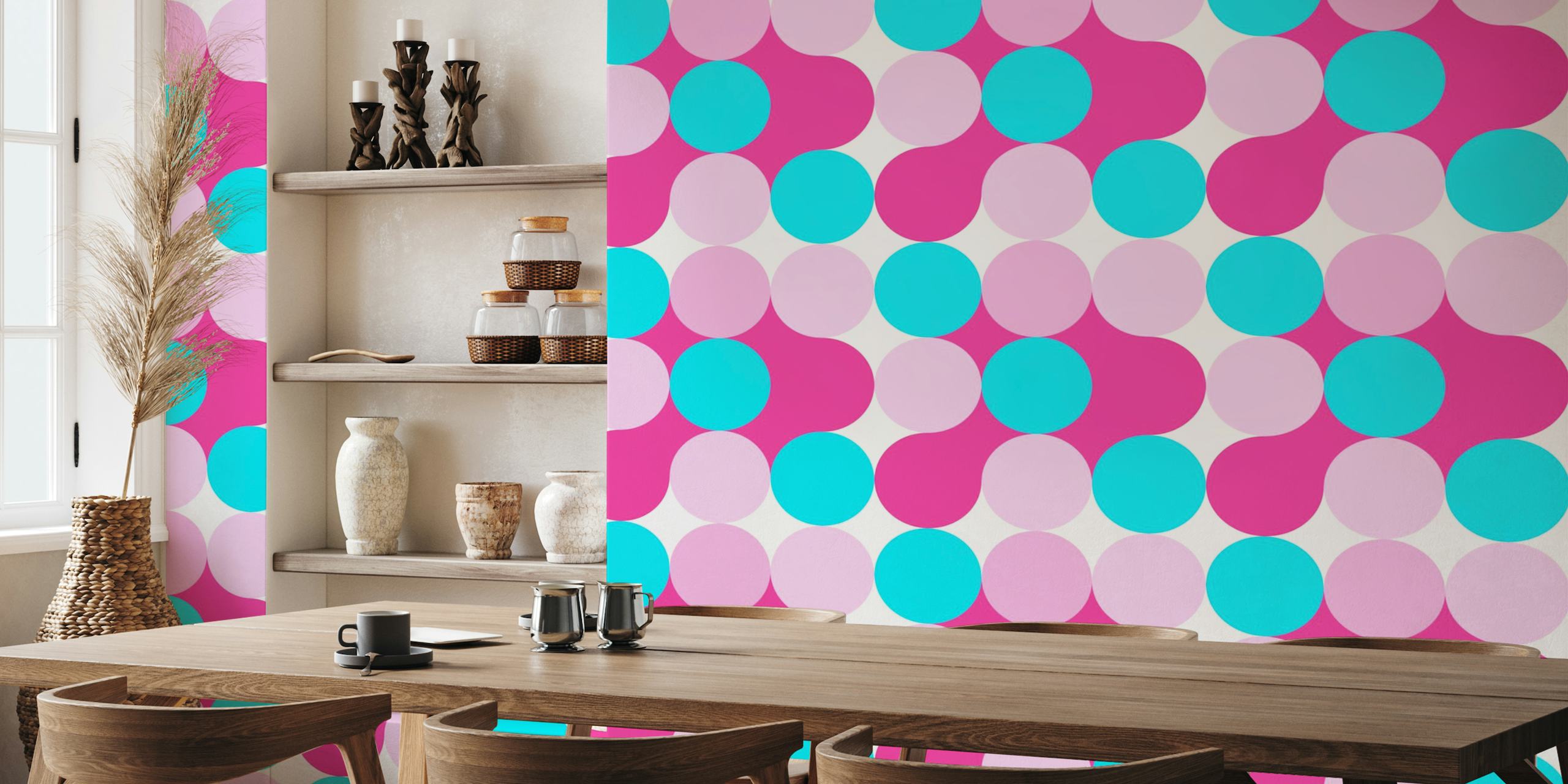 Retro Barbicore Pink and Aqua dot pattern tapetit