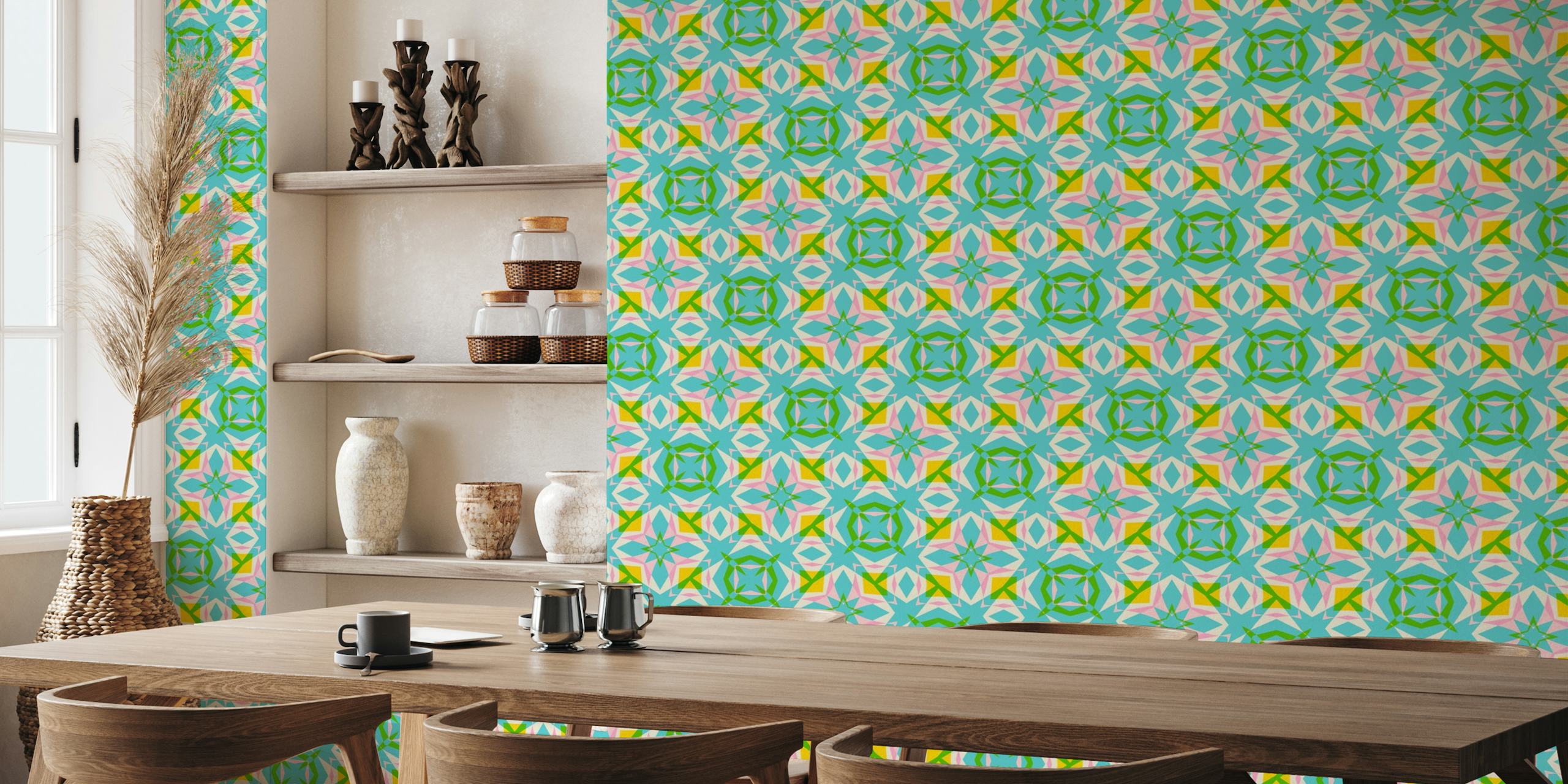 Turquoise Green and Pink Abstract Geometric Pattern wall mural