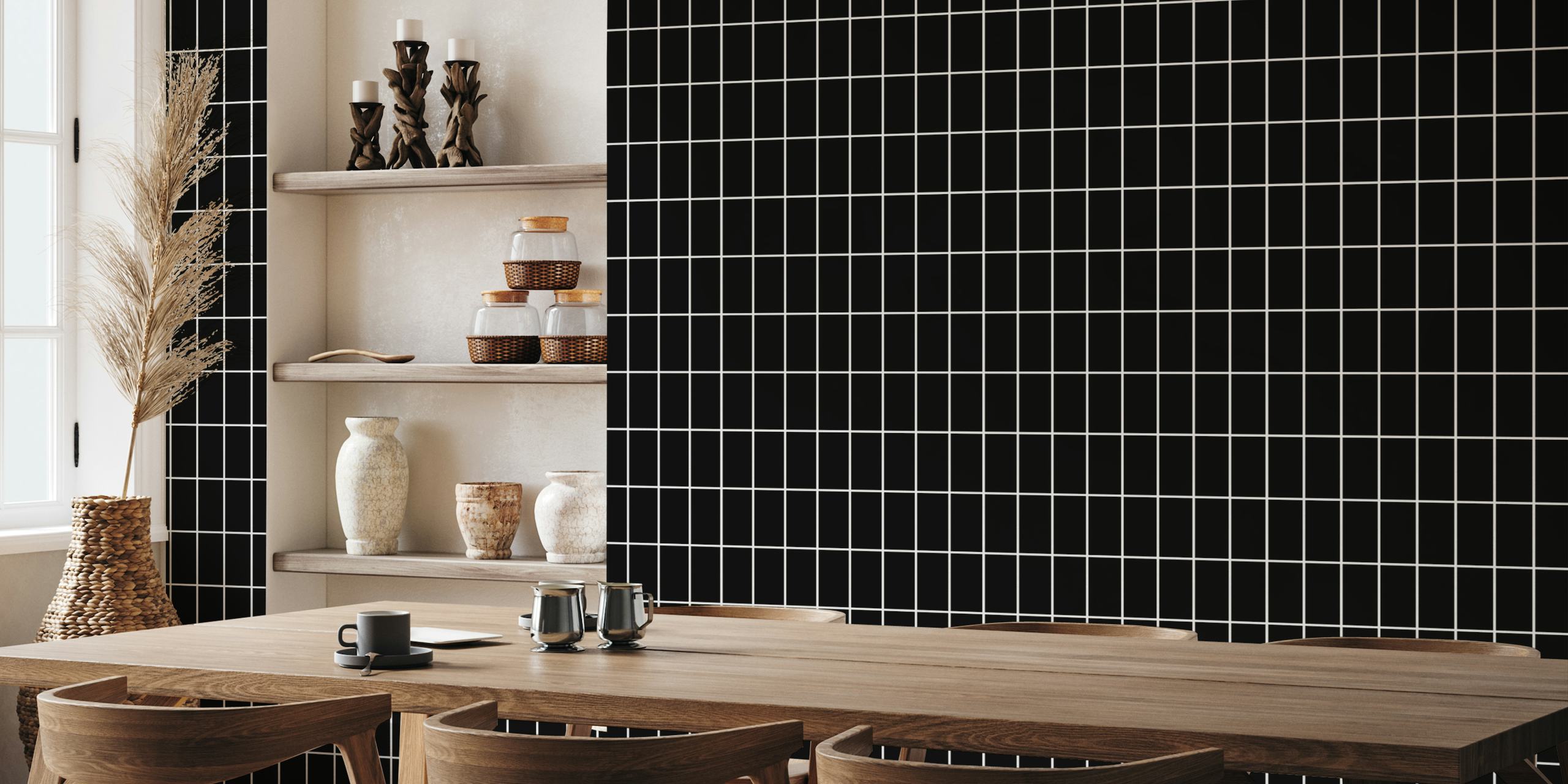 Simple Tiles - White on Black papel de parede
