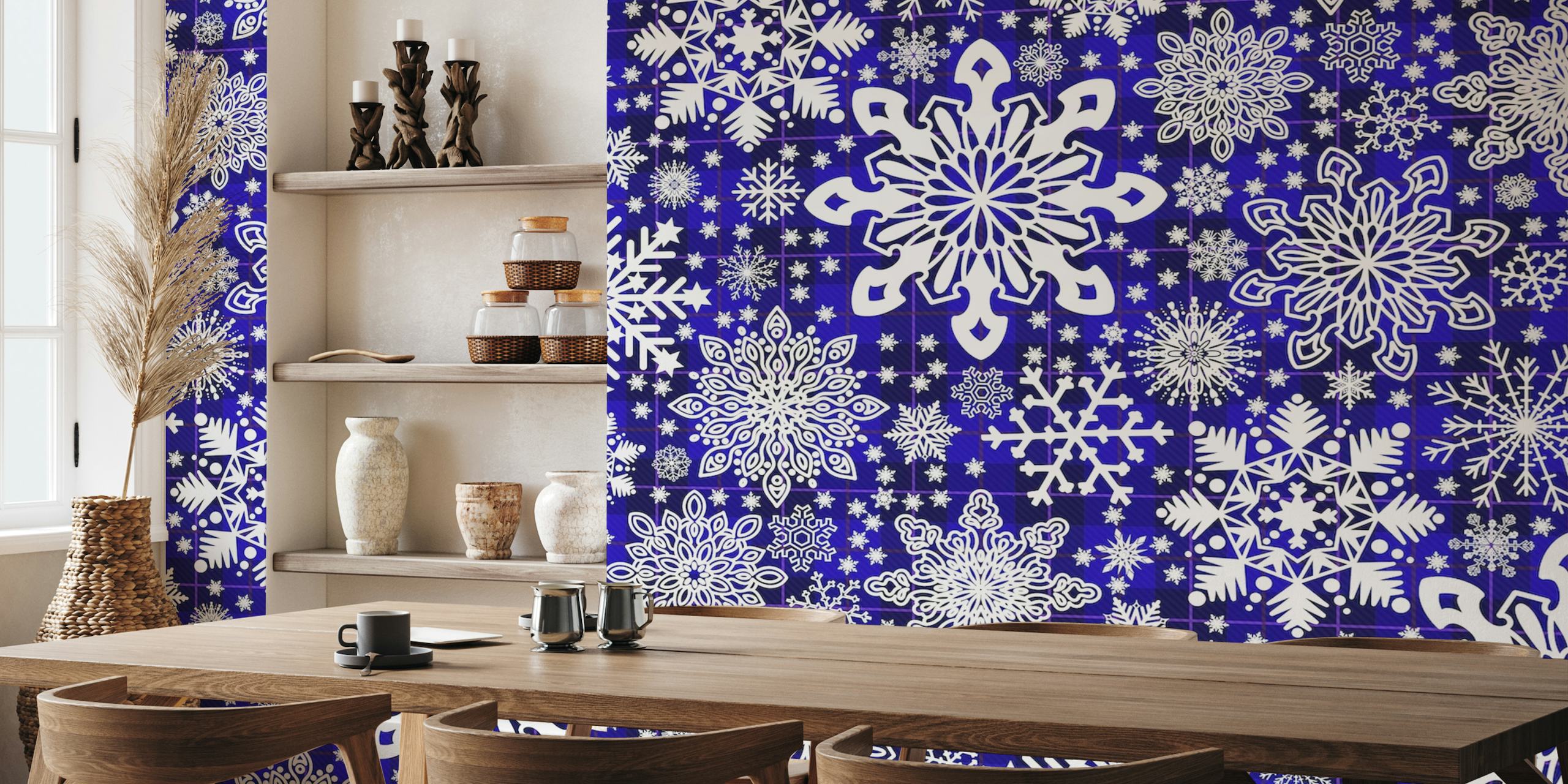Snowflakes Pattern on Tartan Background 6 wallpaper