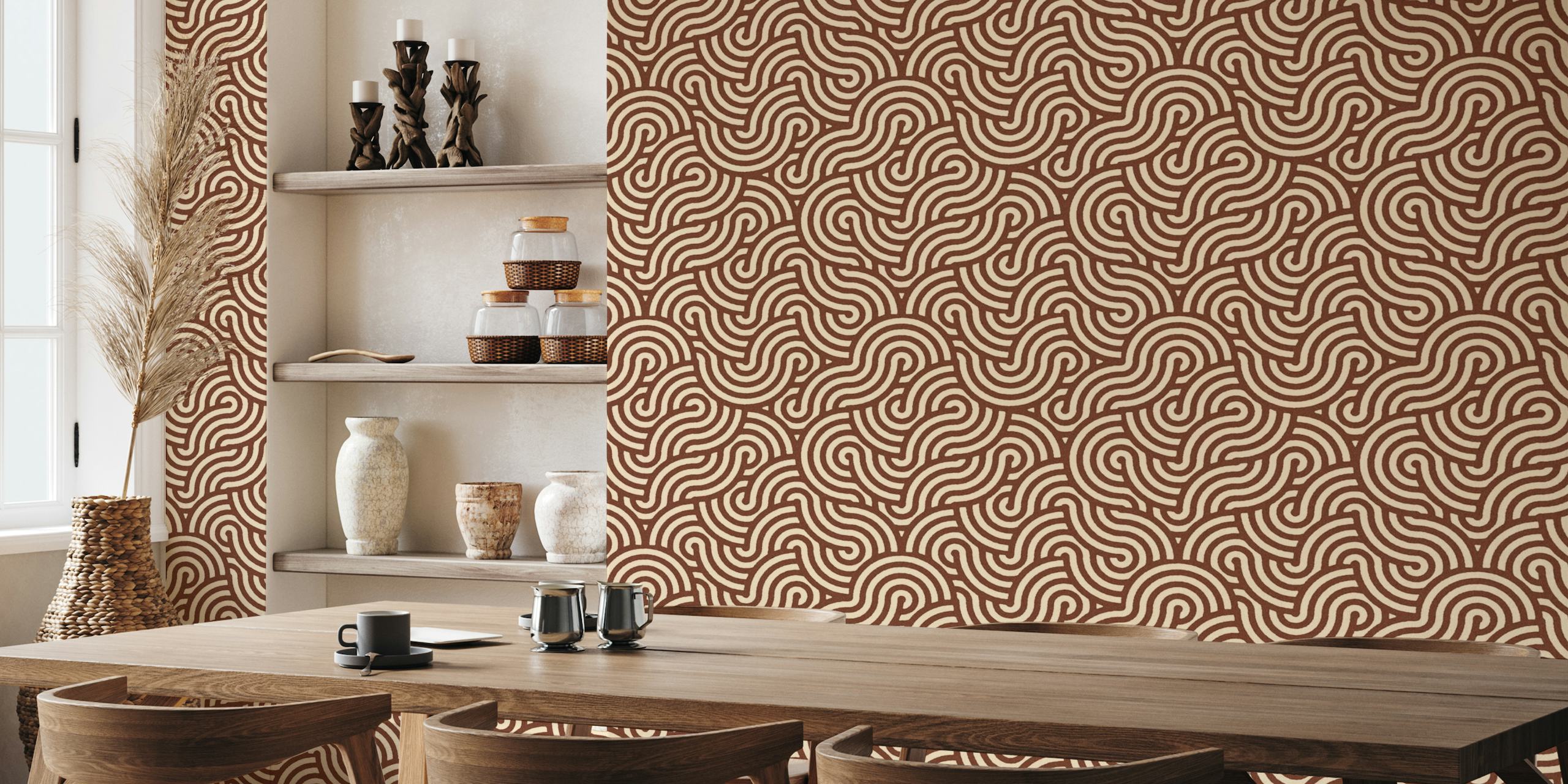 SWIRL Cacao and Almond wall mural with abstract swirling pattern in earthy tones