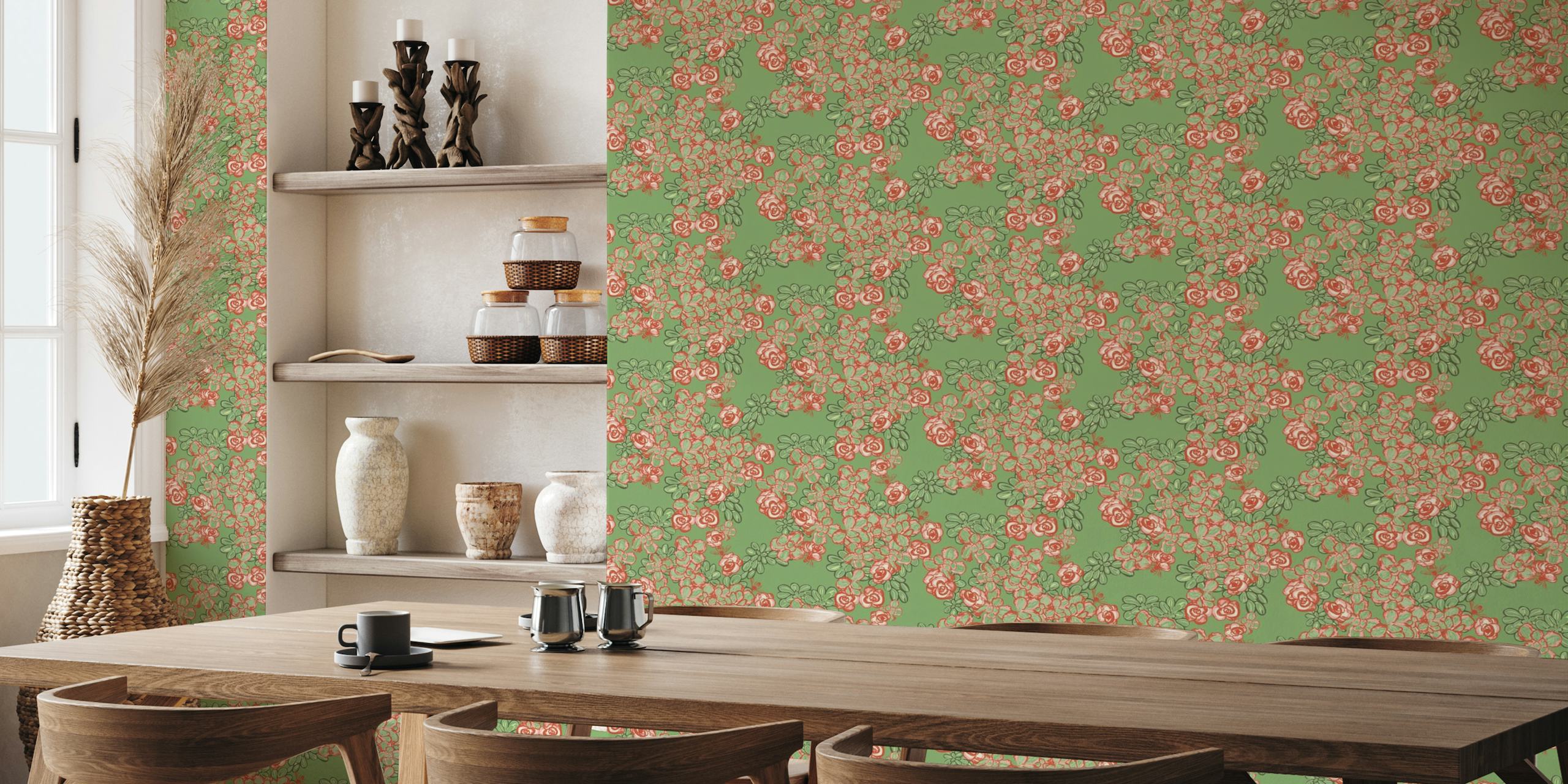 Sedum Floral in green tea papel de parede