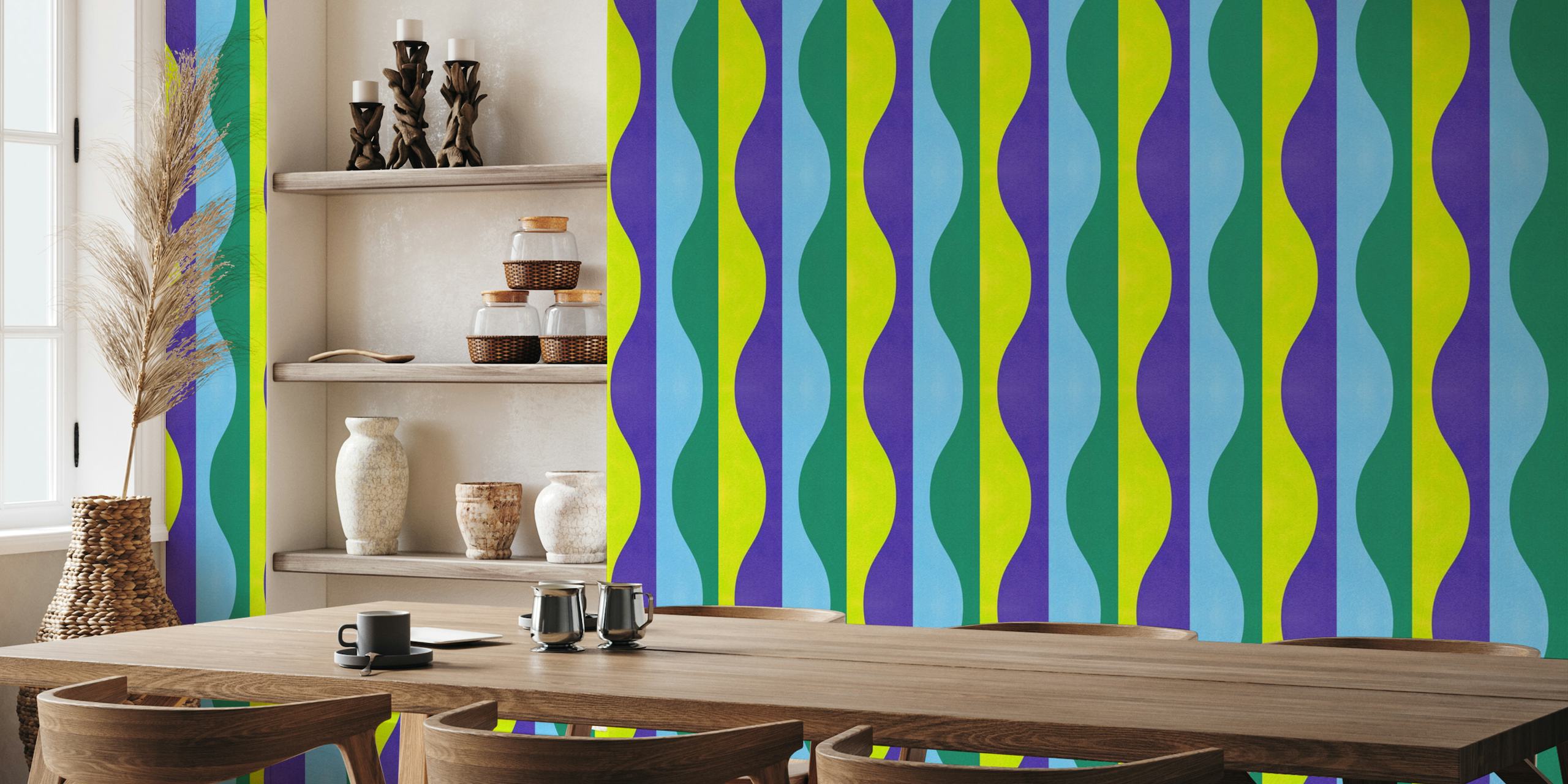Bold Retro Geometric Moroccan Abstract Blue Yellow Green tapety