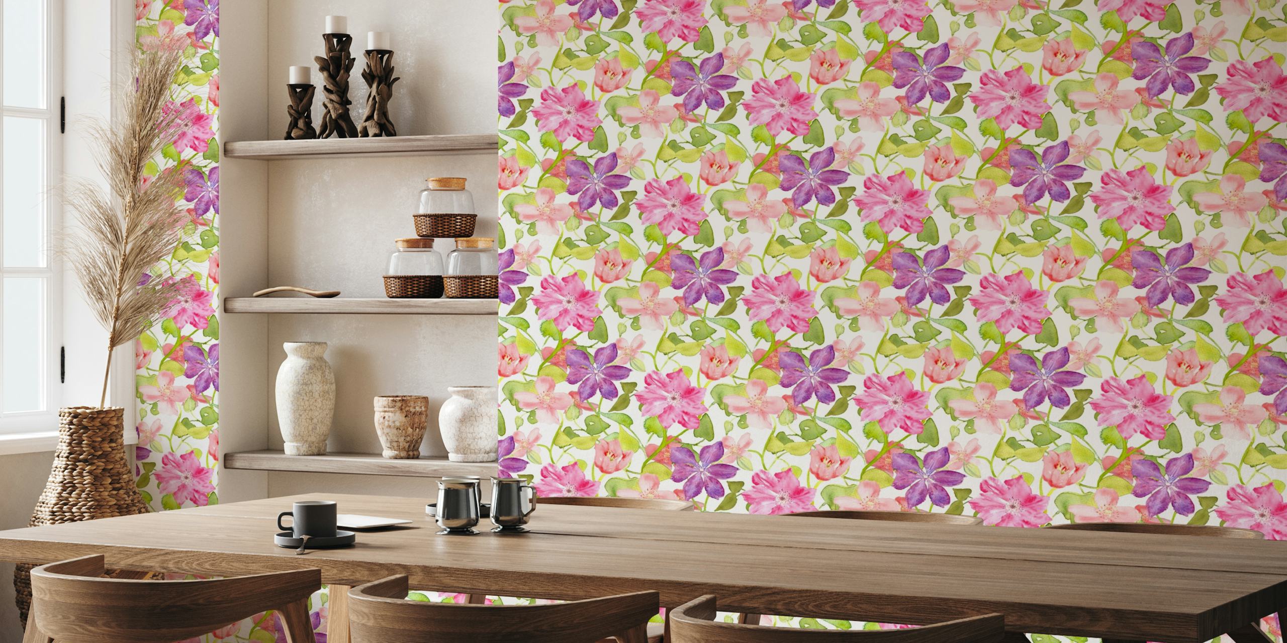 Clematis Vine Watercolour Floral papel de parede