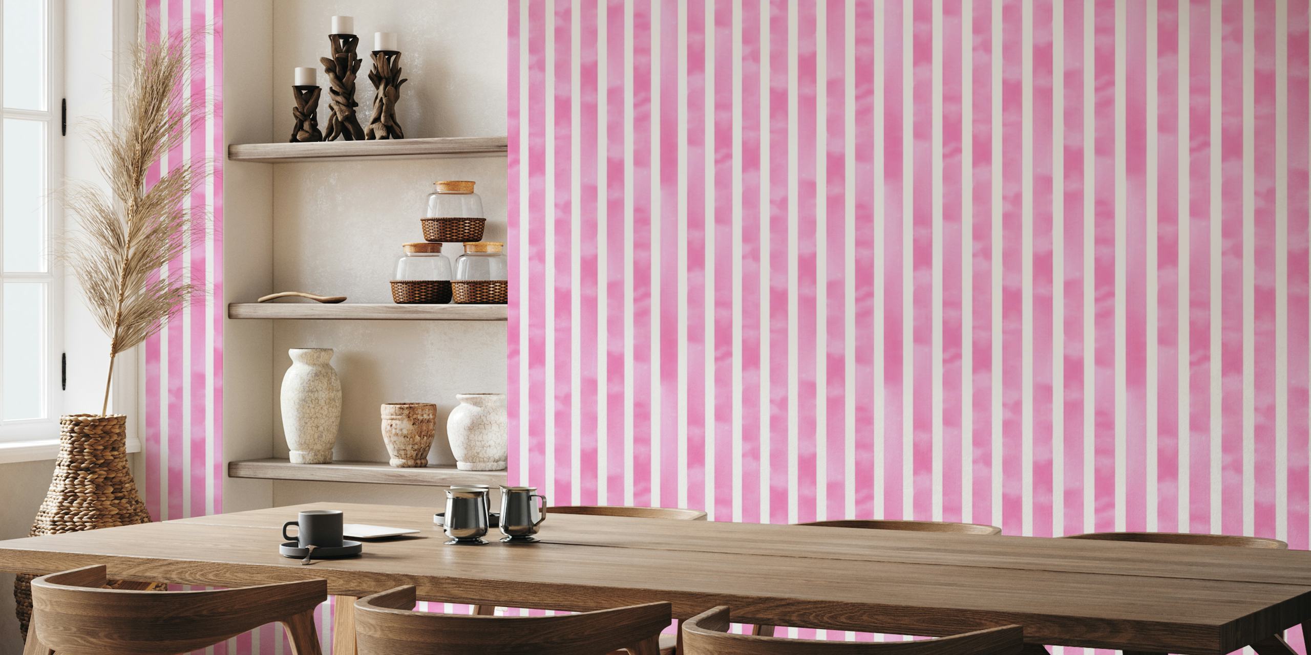 Pink Watercolour Stripe papel de parede