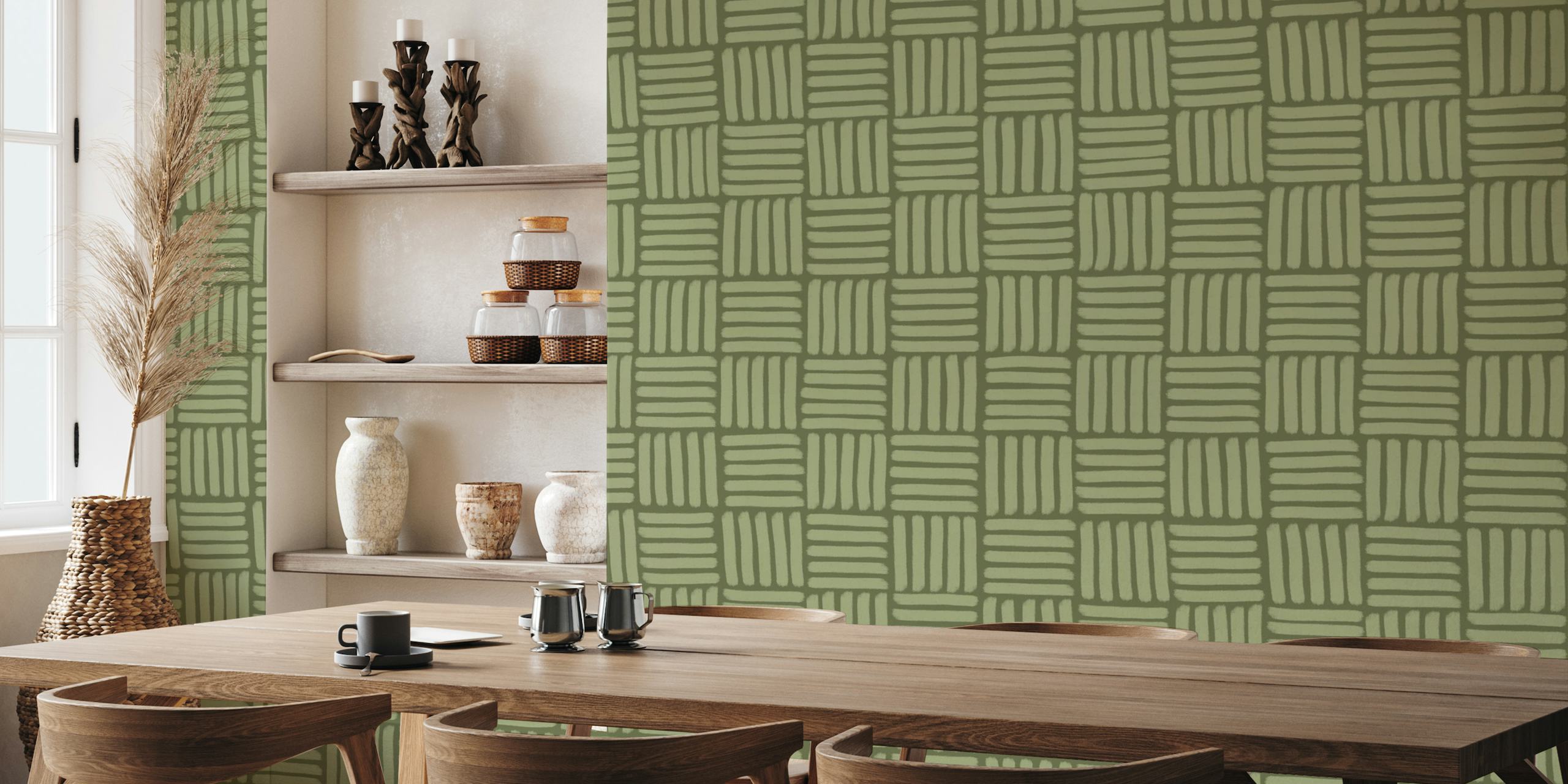 Basketweave on Moss Green - Large wallpaper