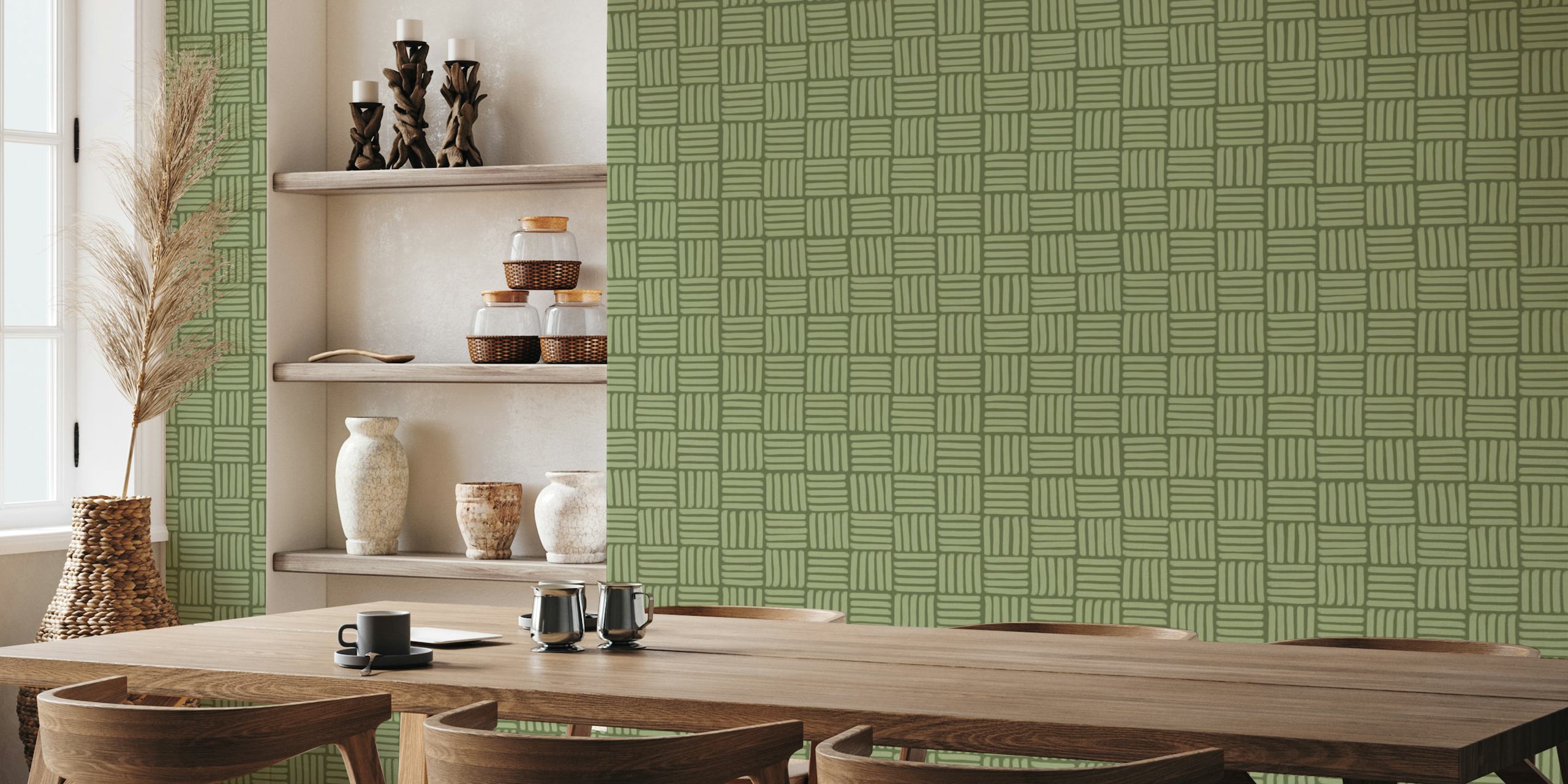 Basketweave on Moss Green - Small wallpaper
