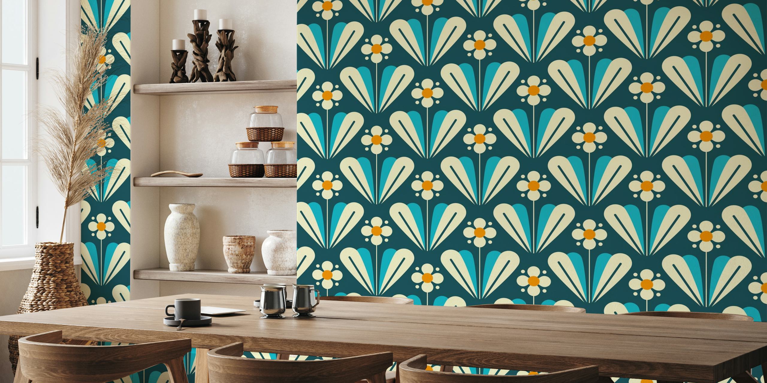 Scandi daisies pattern, blue / 2170 tapet