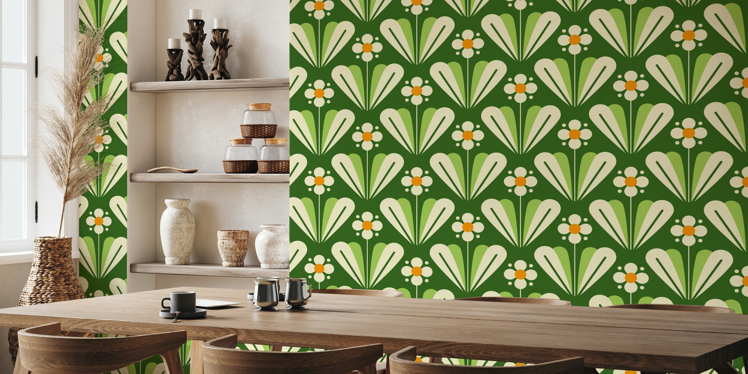Scandi daisies pattern, green (2170 C) tapetit