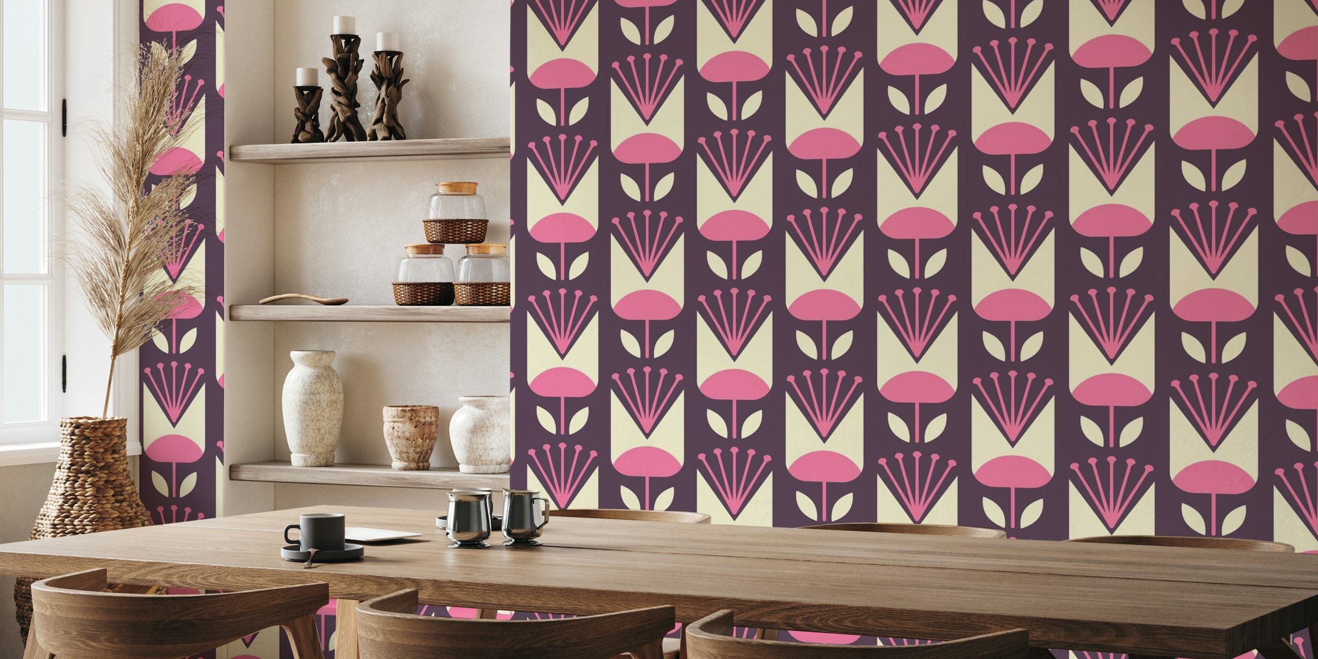 Scandi retro tulips pattern, pink (2408) tapetit