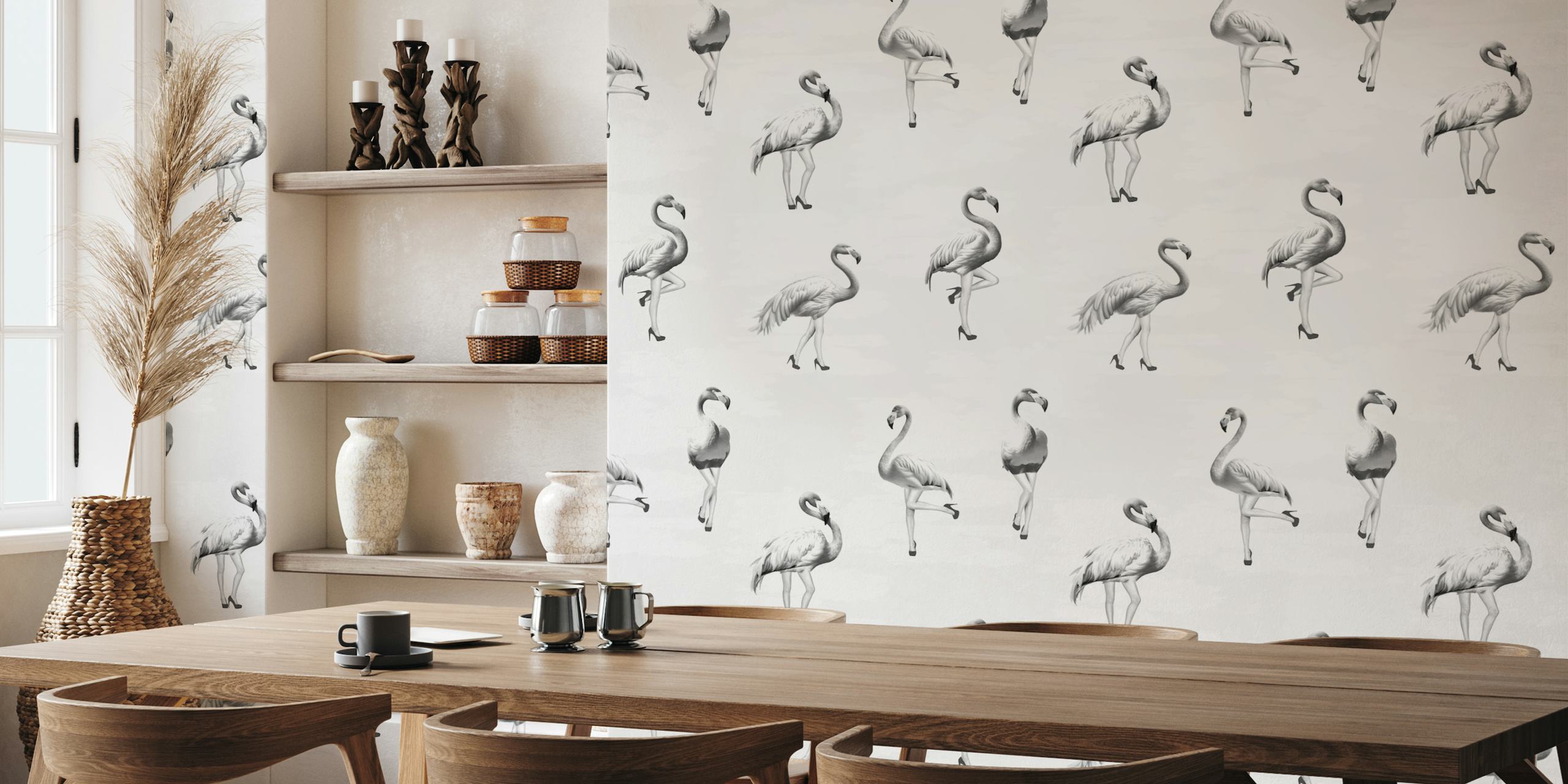 Flamingo Girls in grey black white papel de parede