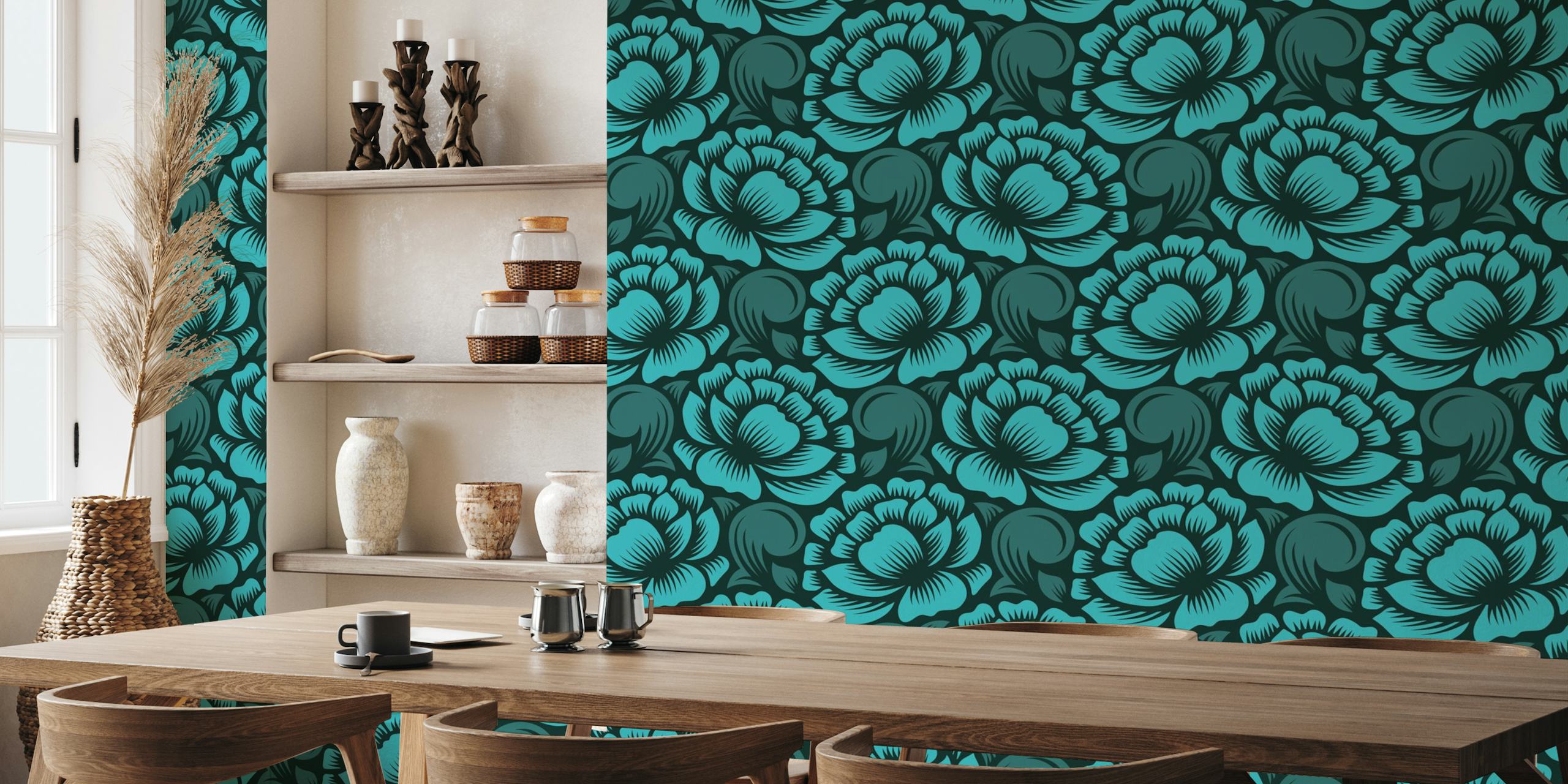 Blue peonies silhouettes / 2793 A behang