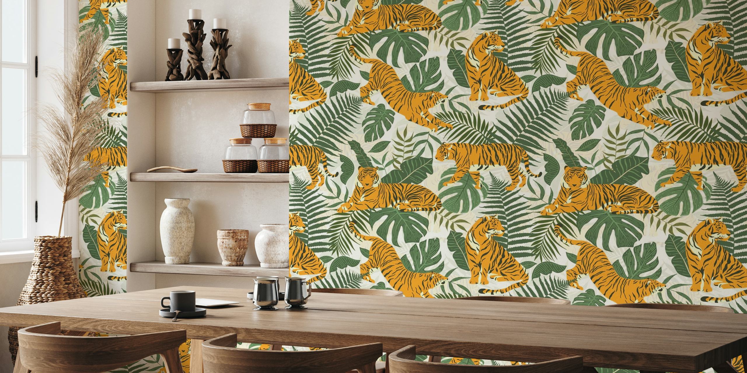Modern Minimalistic Tiger And Leaves Jungle papel de parede