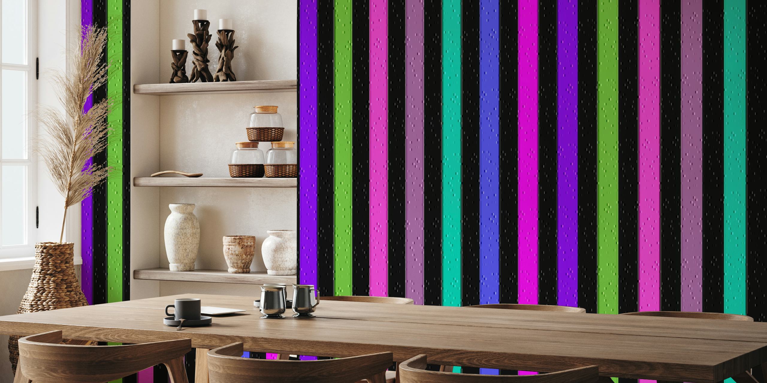 Neon stripes wallpaper - Blue, Green, Pink papel pintado