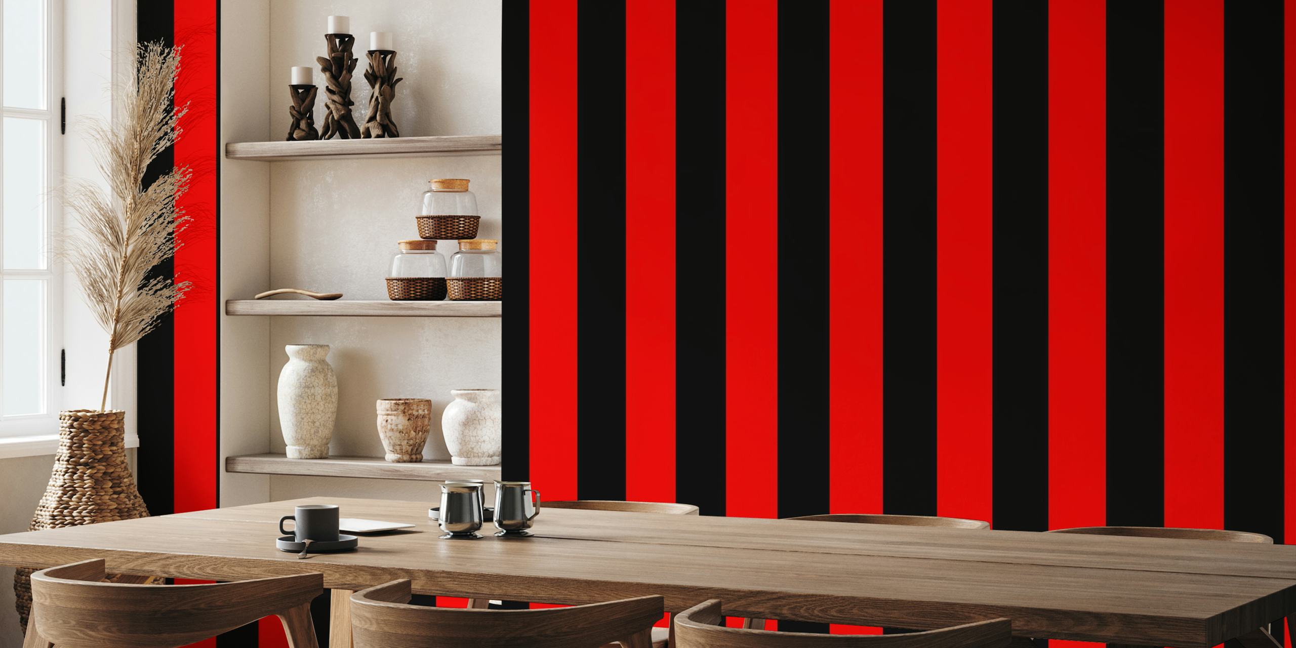 Abstract Black and Red Stripes Wall Mural Design