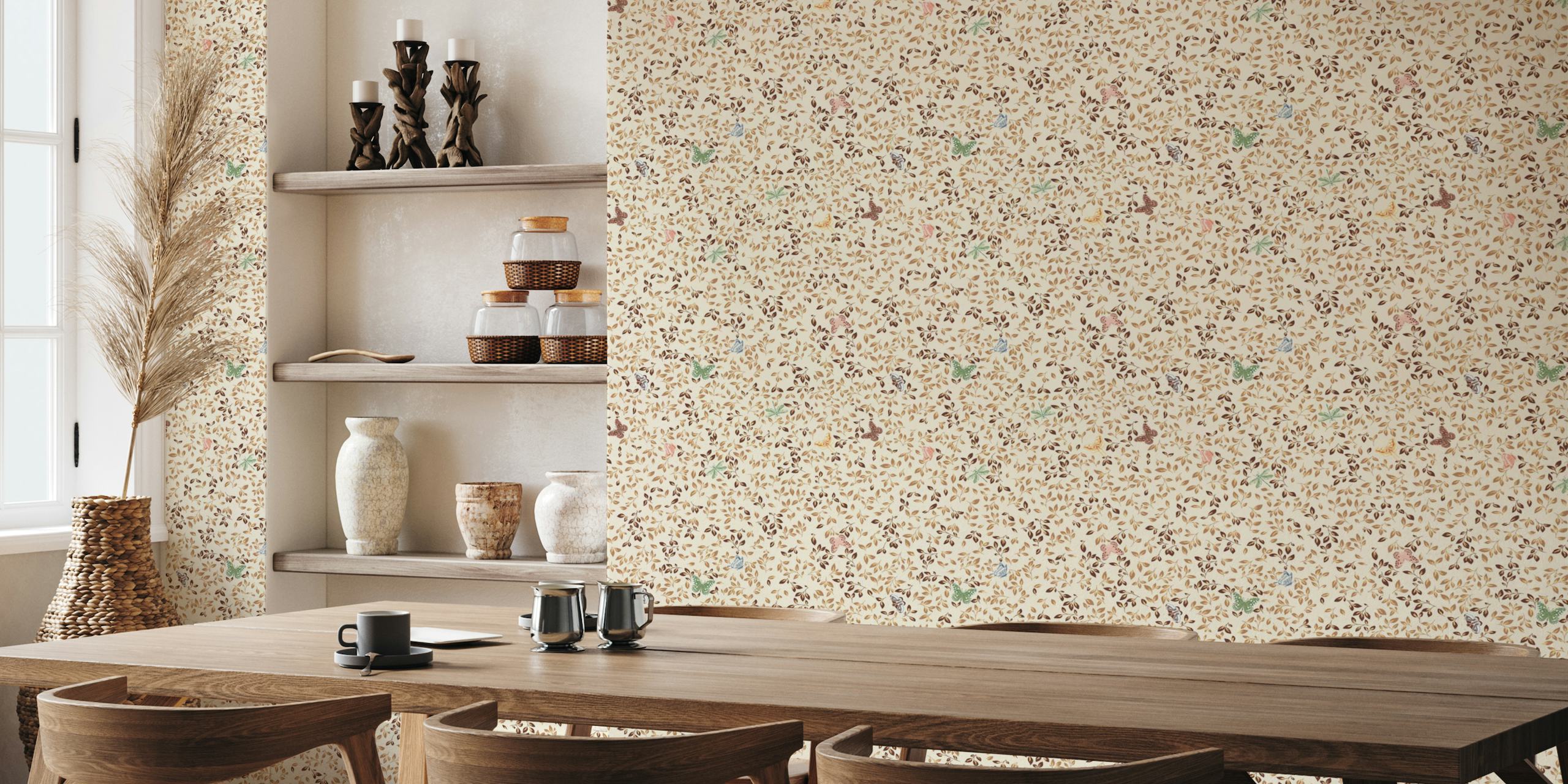 French florals leaves papel pintado