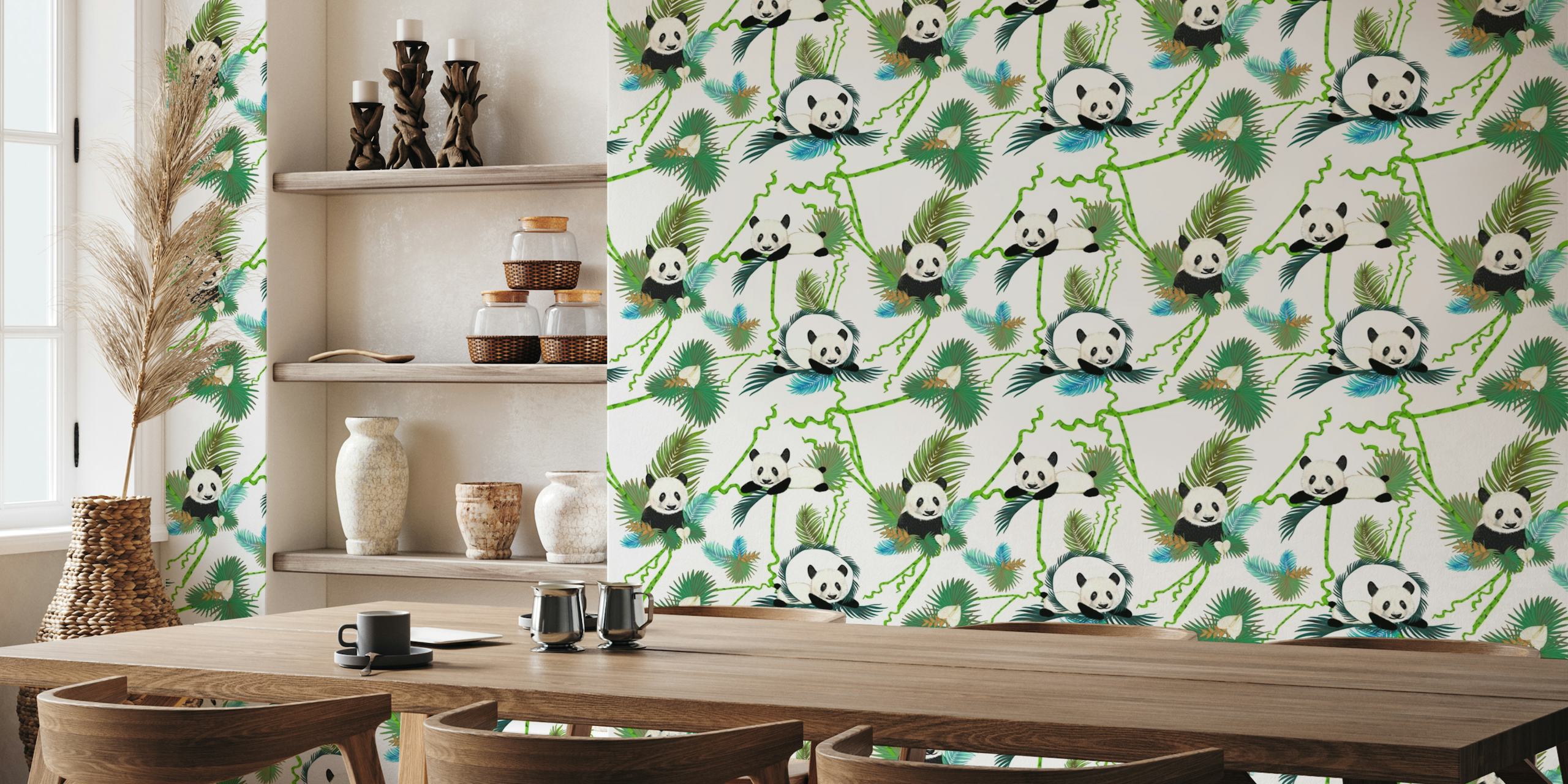Bamboo and panda papel pintado