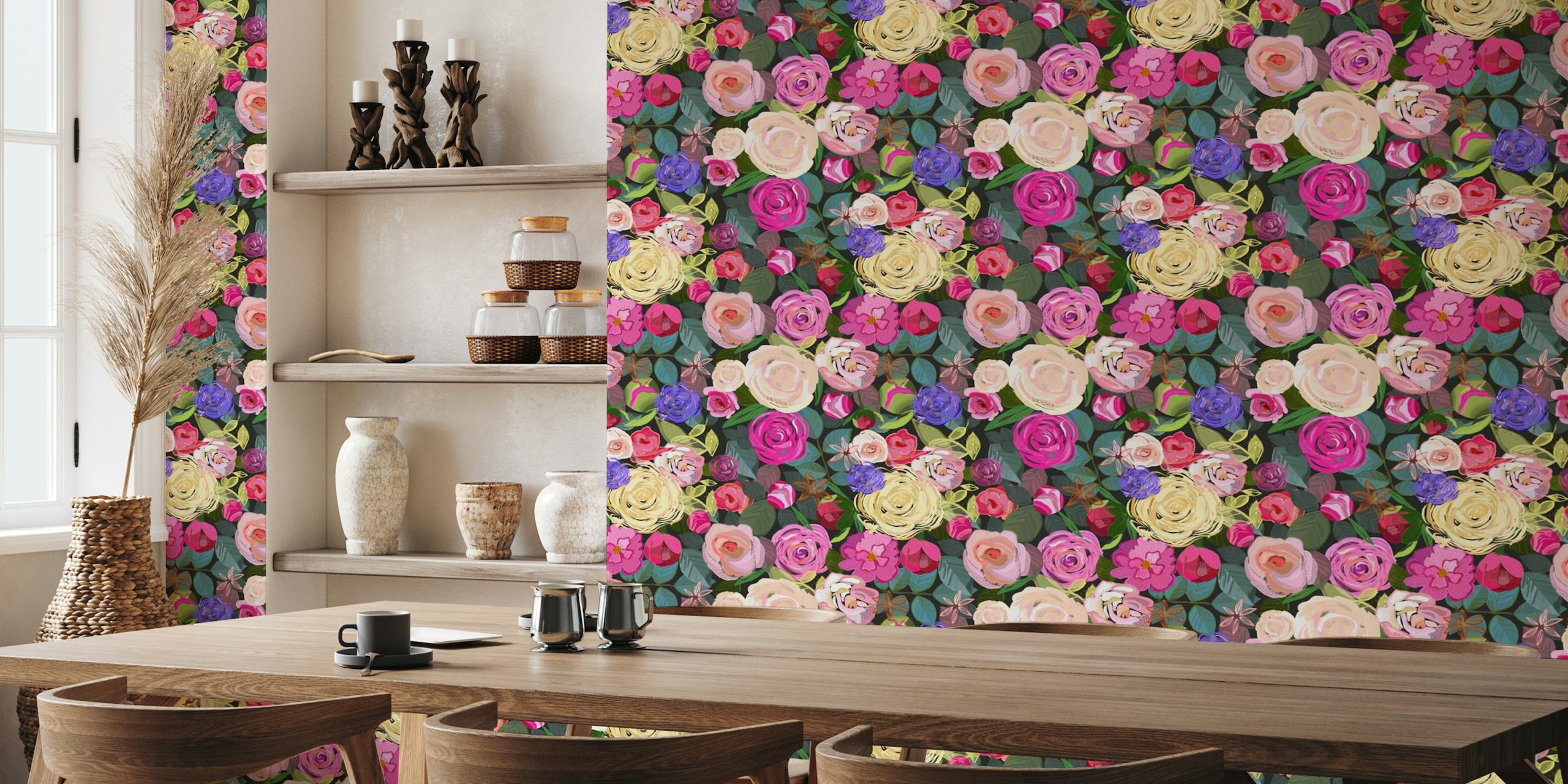 Colorful roses floral pattern papel de parede
