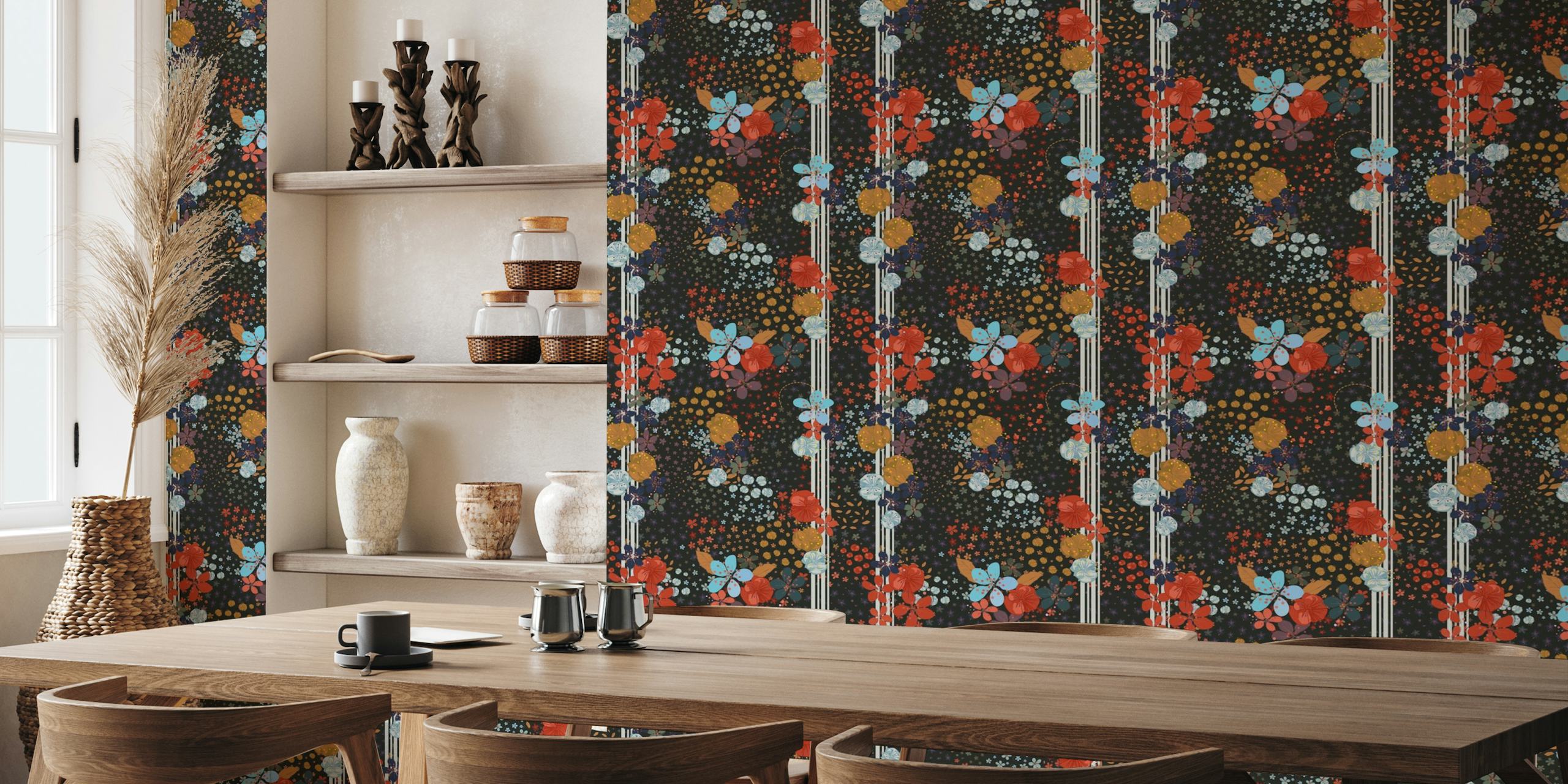 Organised florals ditsy floral pattern black ταπετσαρία