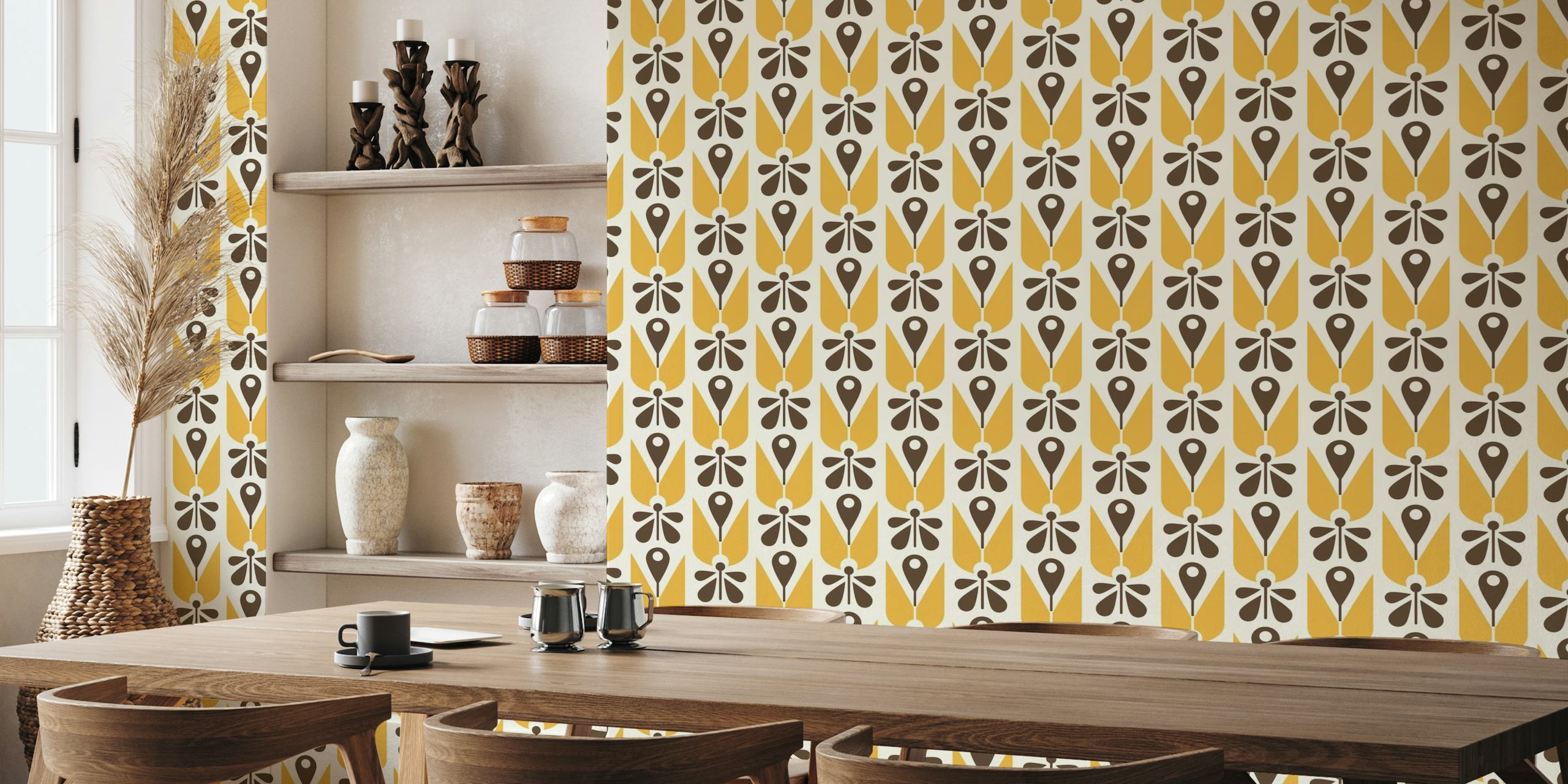 2580 - abstract flowers pattern, yellow tapetit