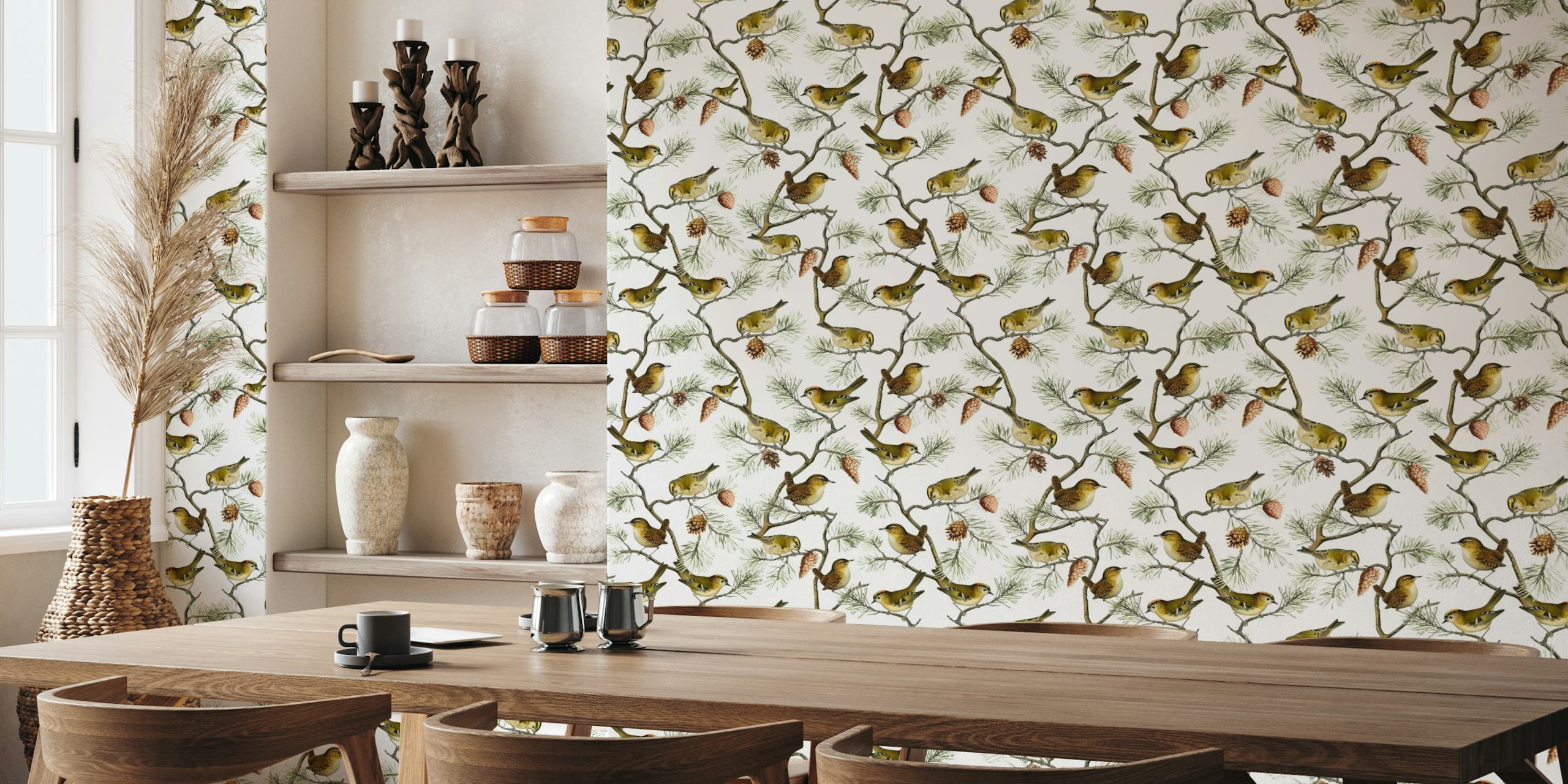 Enchanting Fusion: Vintage Nordic Chinoiserie Whispers Birds and Branches by James Bolton carta da parati